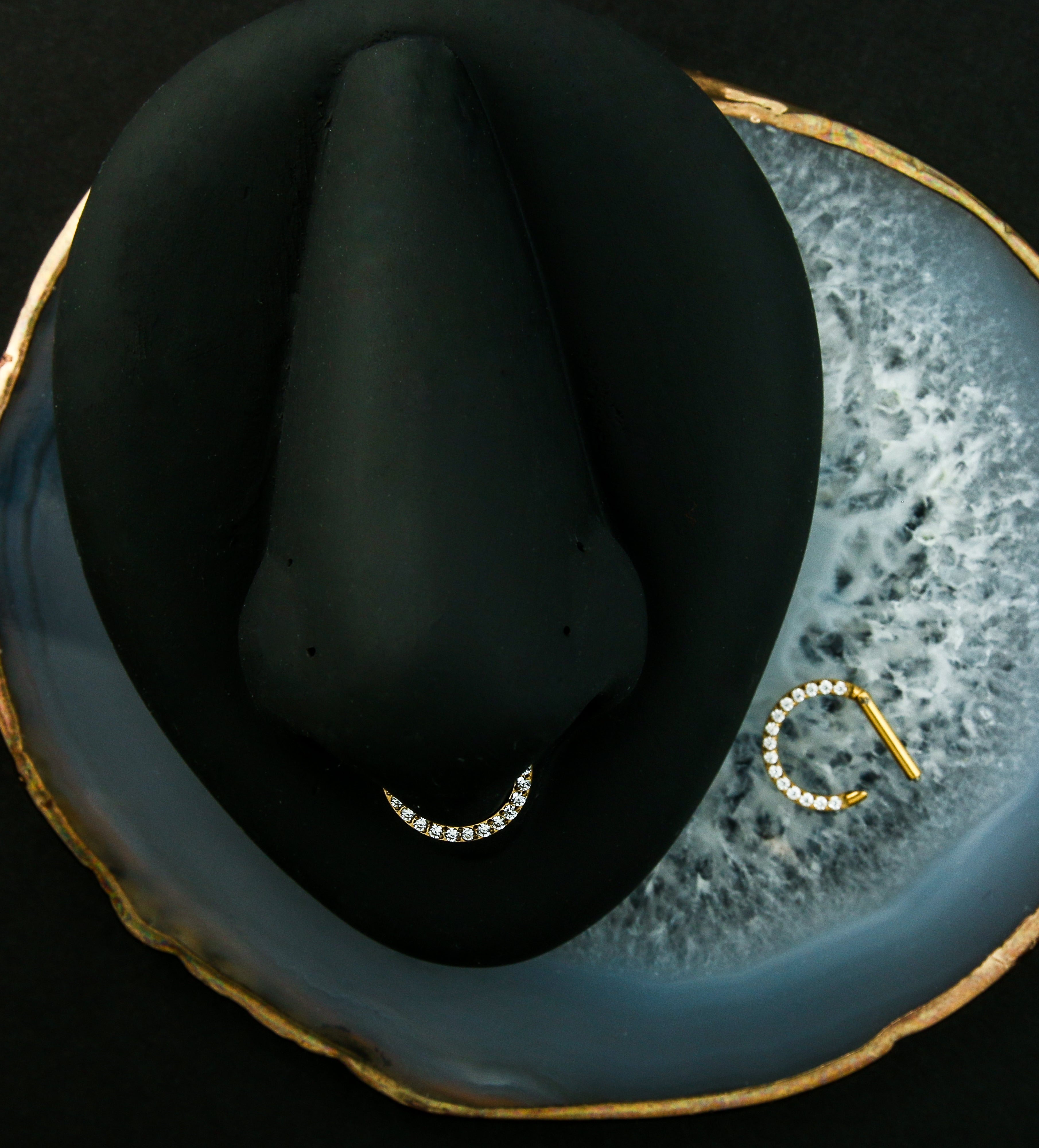 Gold PVD D-Shaped Clear CZ Stainless Steel Hinged Segment Ring