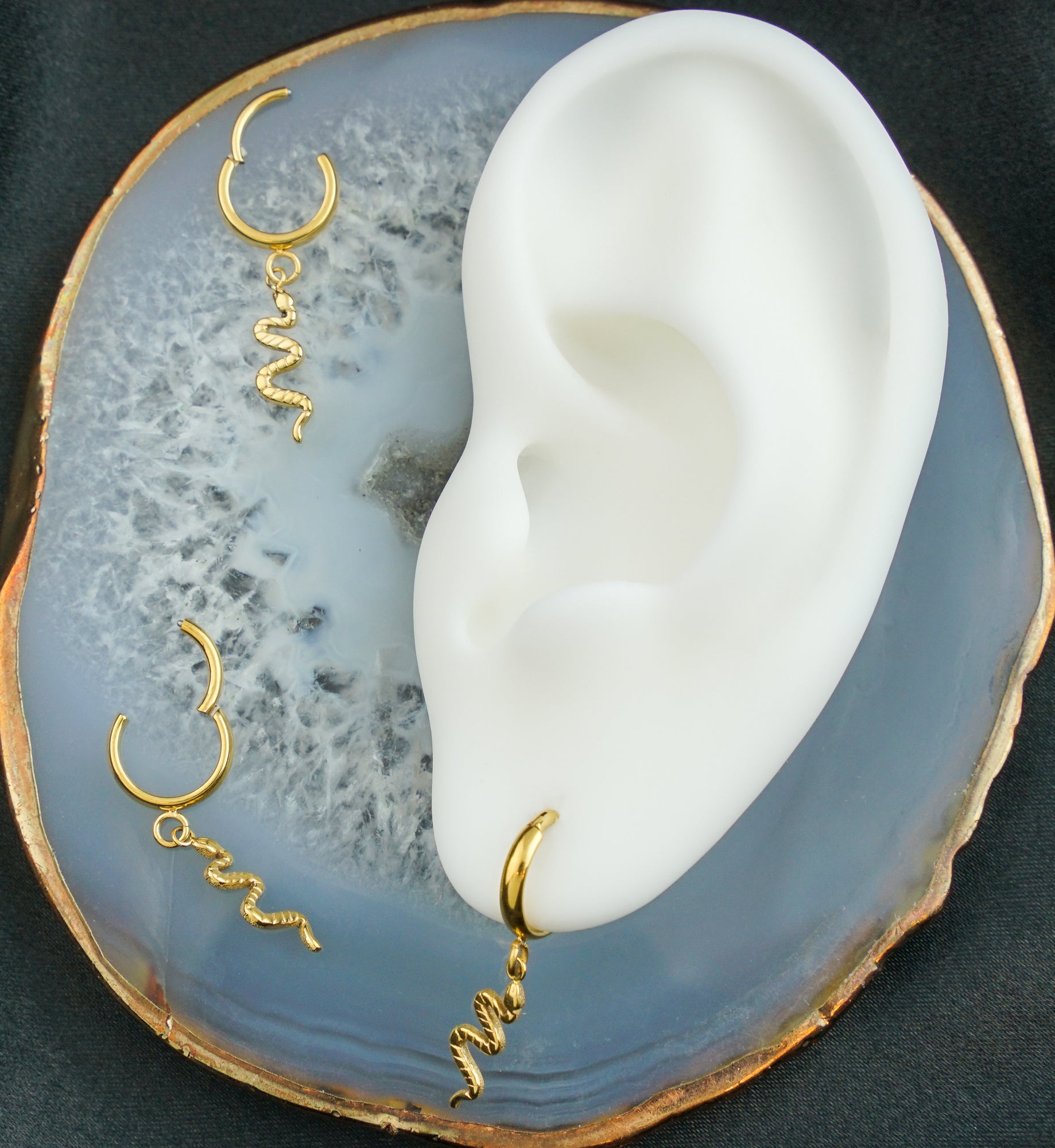 Gold PVD Dangle Snake Titanium Hinged Segment Ring