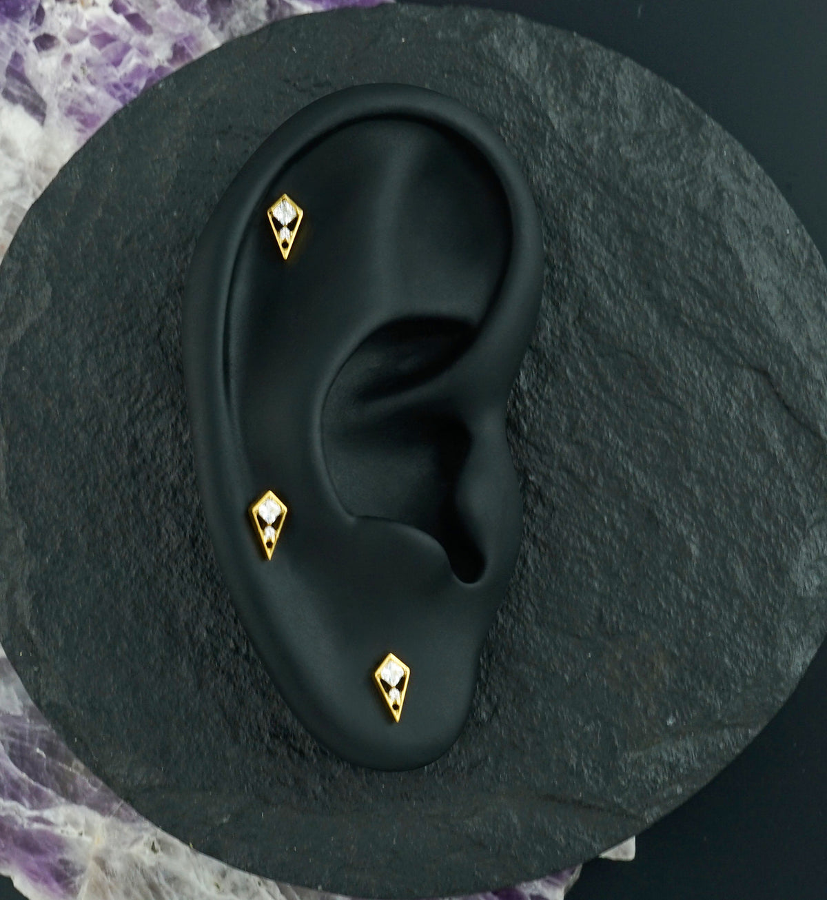 Gold PVD Delta Chasm Clear CZ Titanium Threadless Top