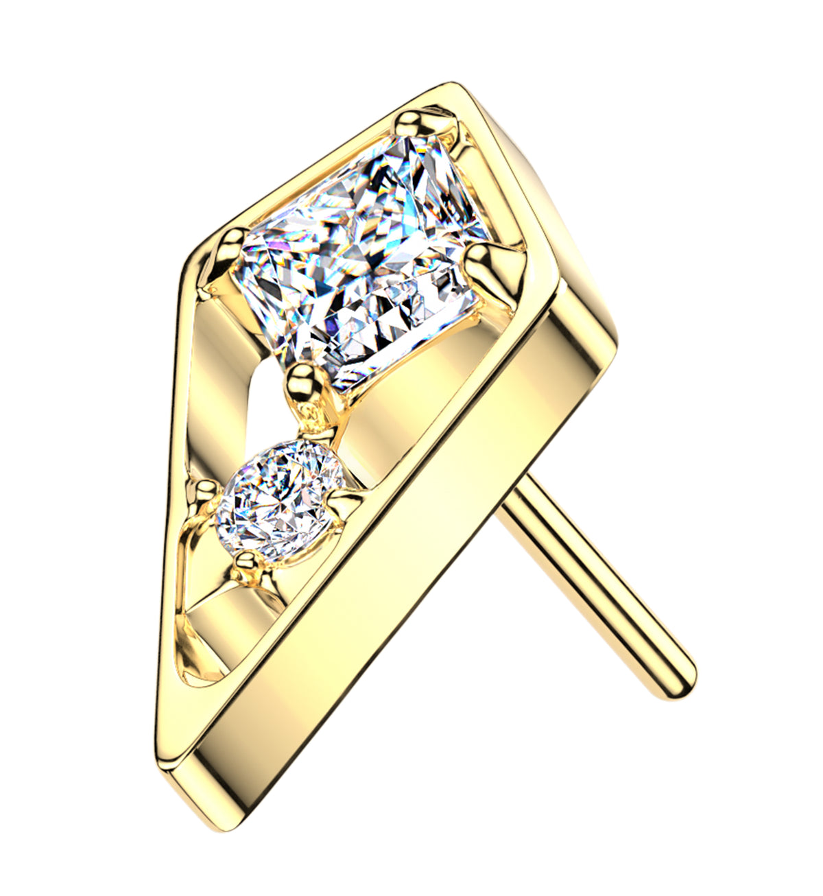 Gold PVD Delta Chasm Clear CZ Titanium Threadless Top by Urban Body Jewelry