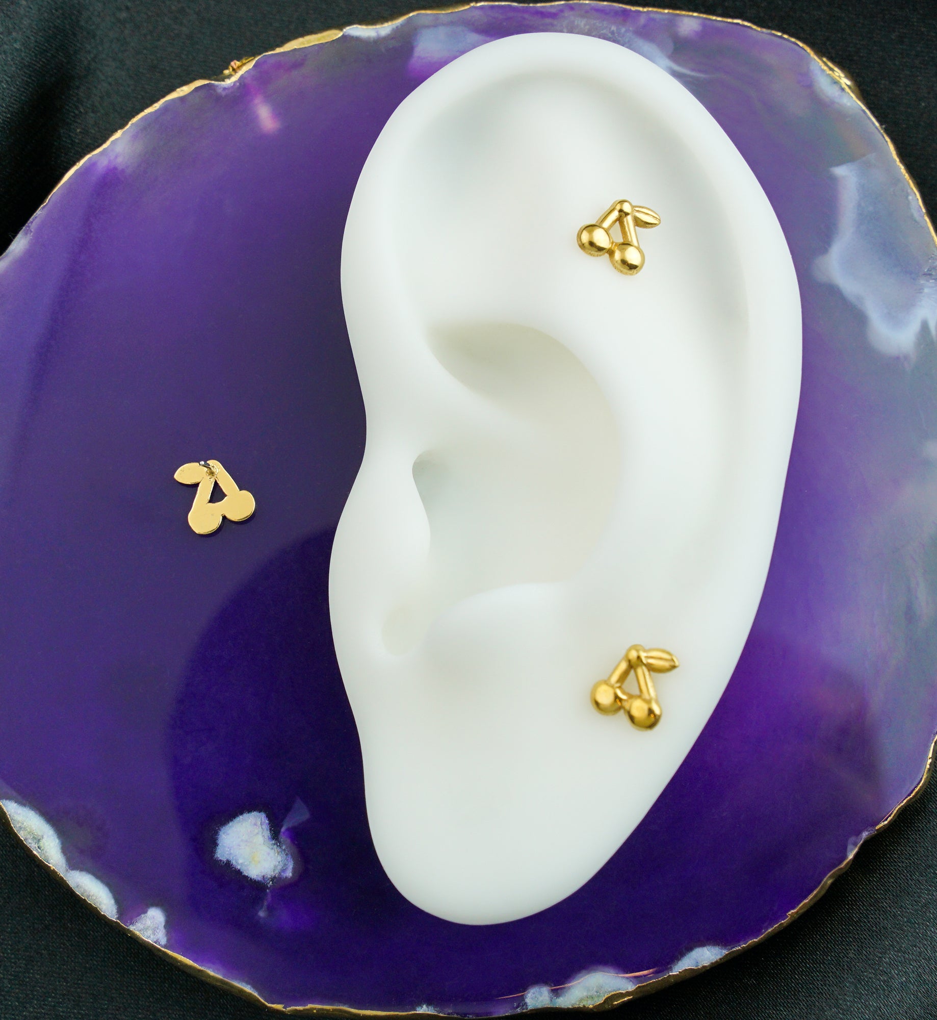 Gold PVD Double Cherries Titanium Threadless Top