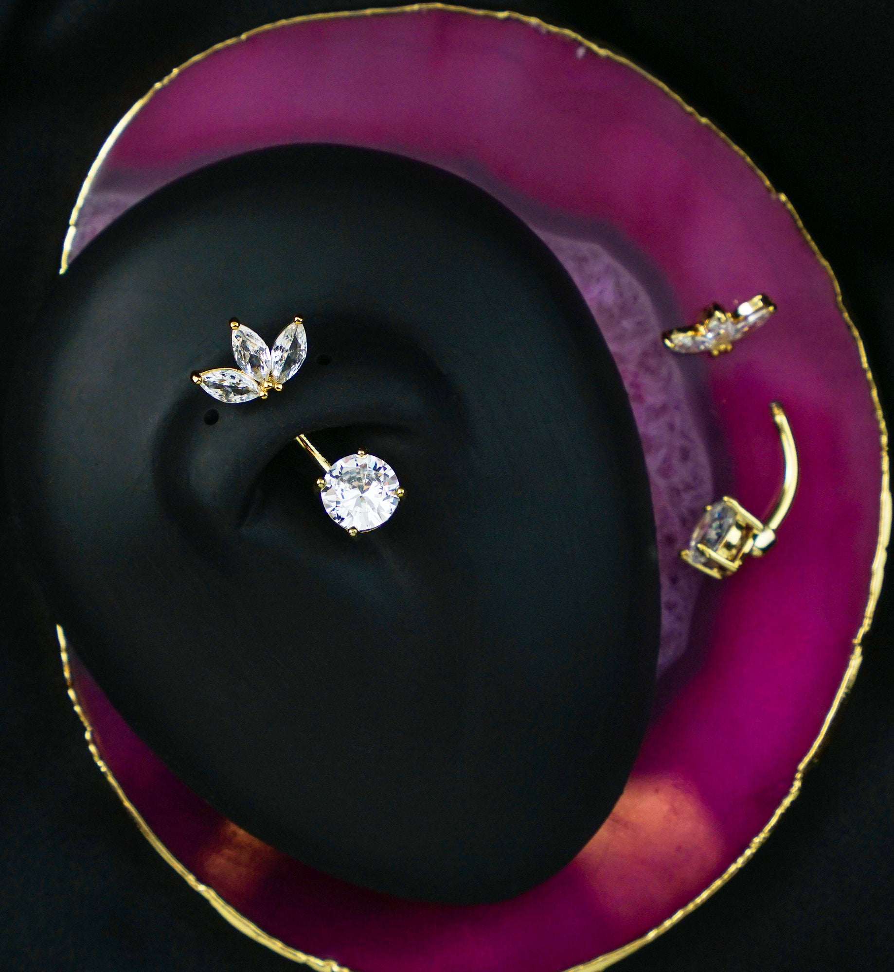 Gold PVD Empress Top Clear CZ Stainless Steel Belly Button Ring