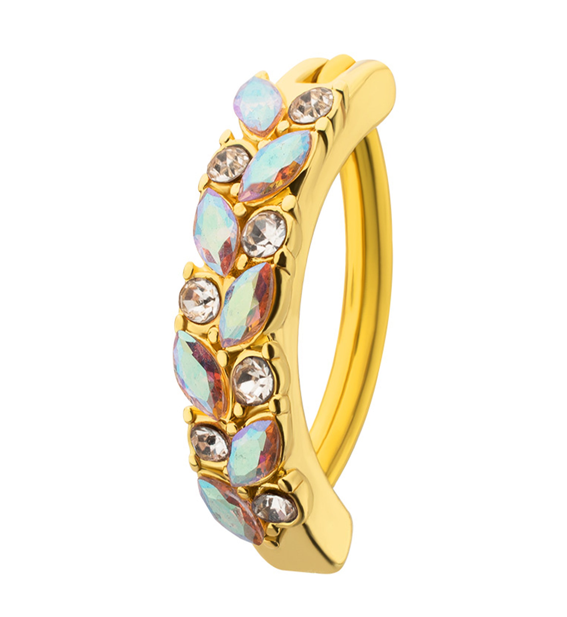 Gold PVD Enchantress Clear CZ Stainless Steel Hinged Belly Button Ring