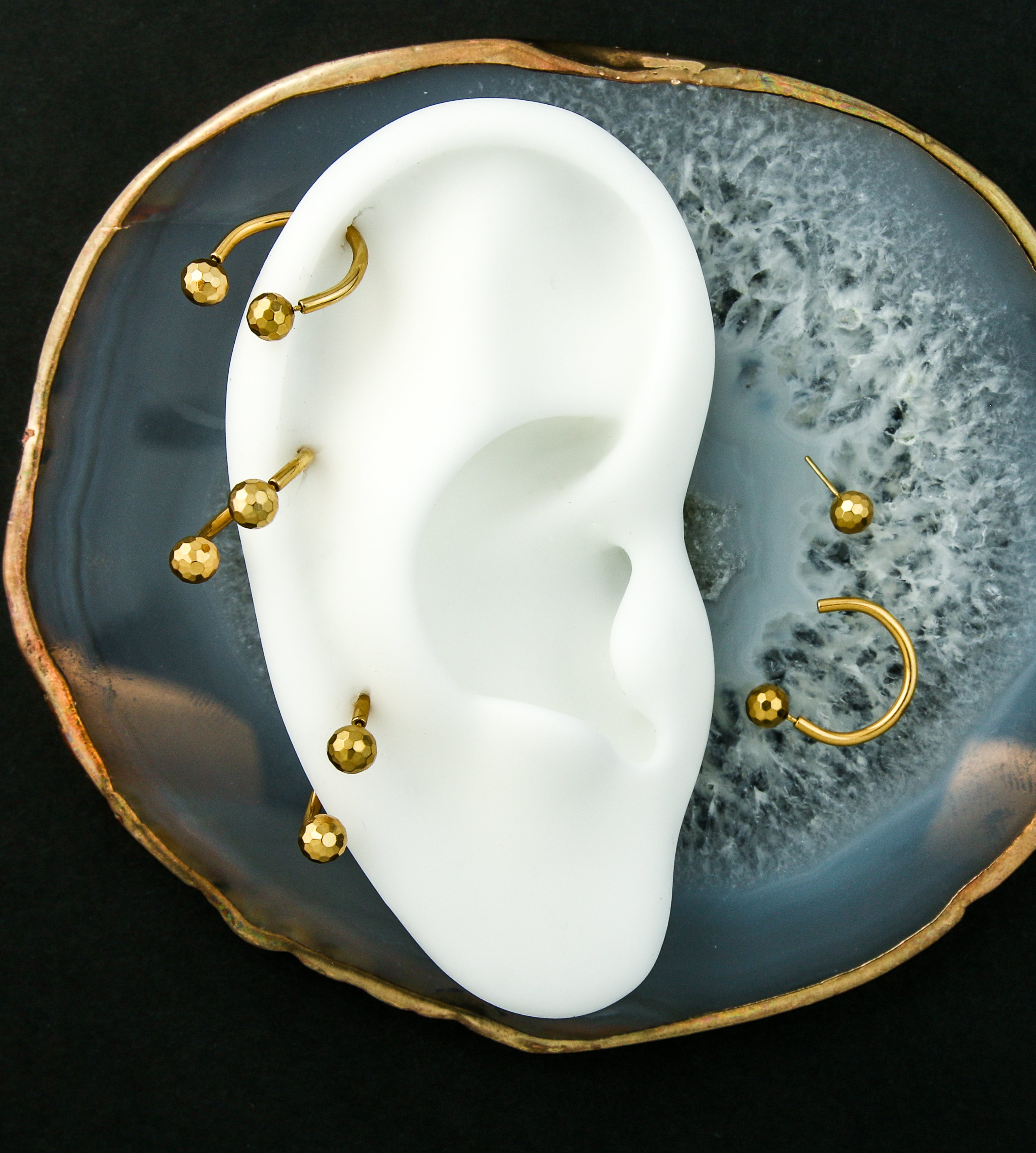 Gold PVD Faceted Ball Threadless Titanium Circular Barbell