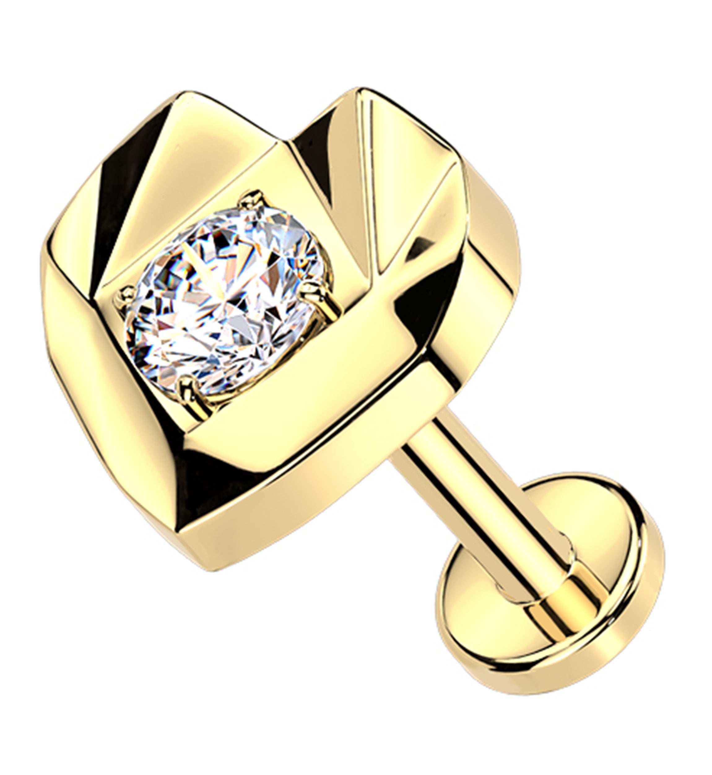 Gold PVD Faceted Heart Clear CZ Titanium Threadless Labret
