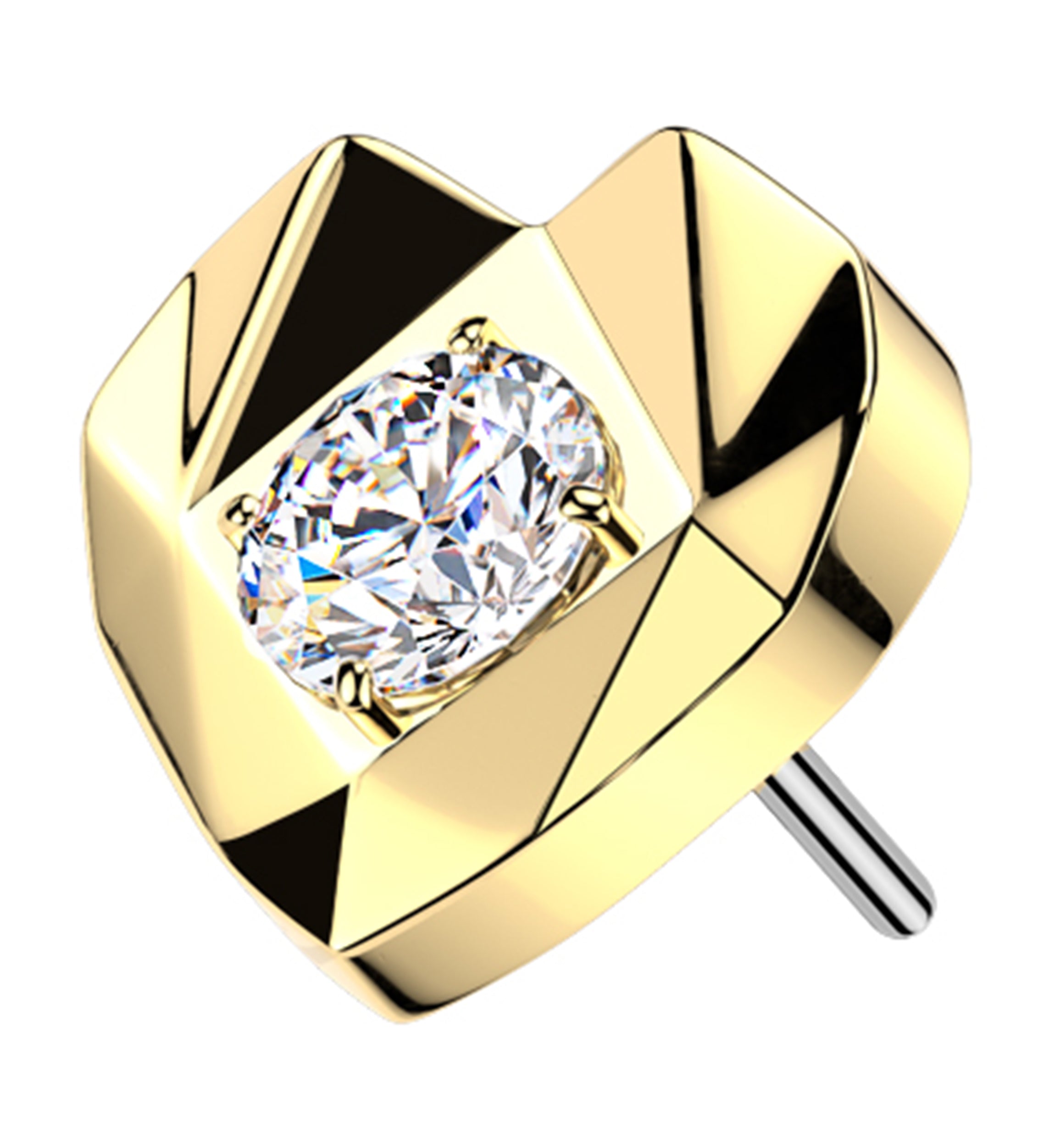 Gold PVD Faceted Heart Clear CZ Titanium Threadless Top
