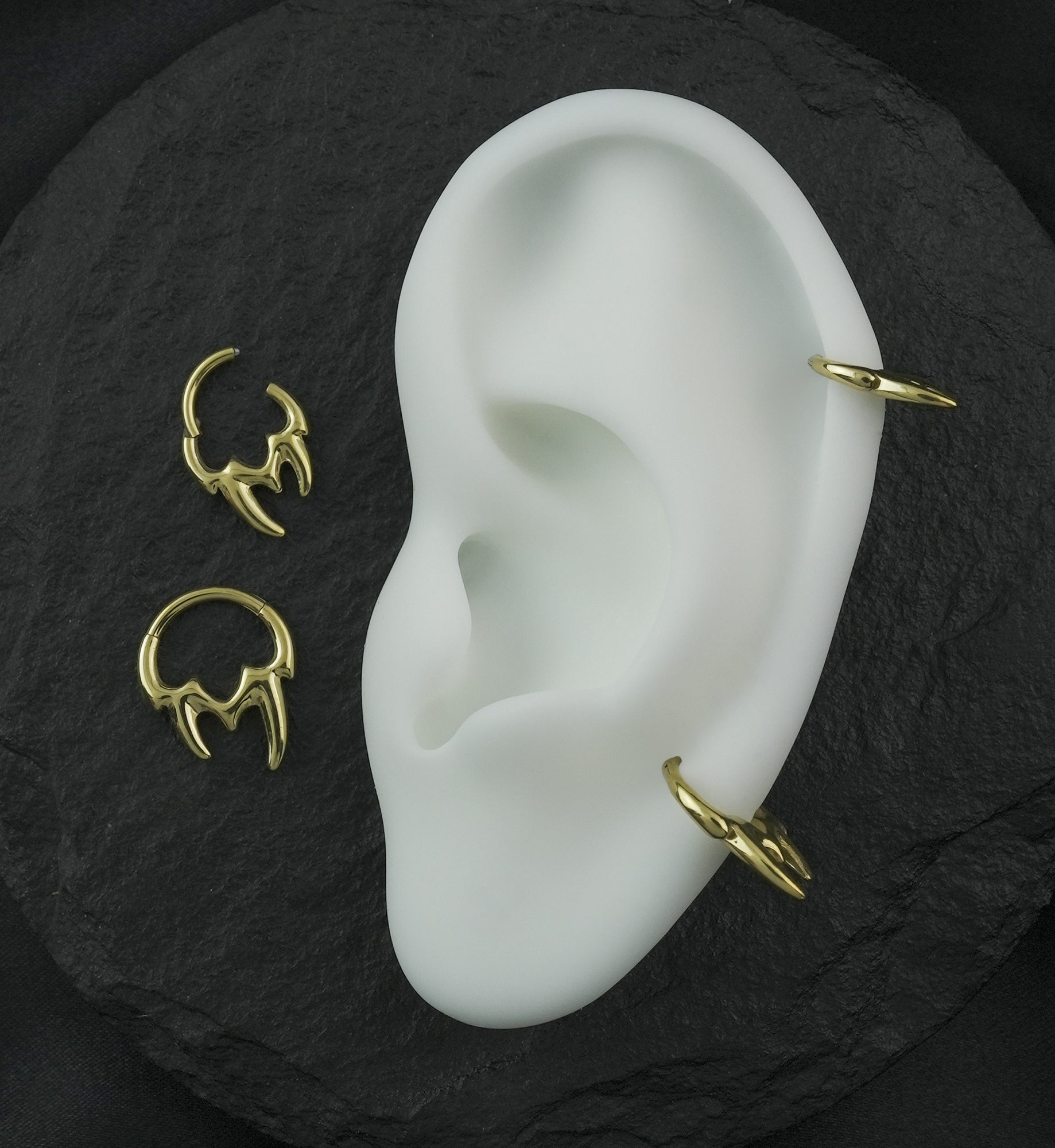 Gold PVD Fangs Titanium Hinged Segment Ring