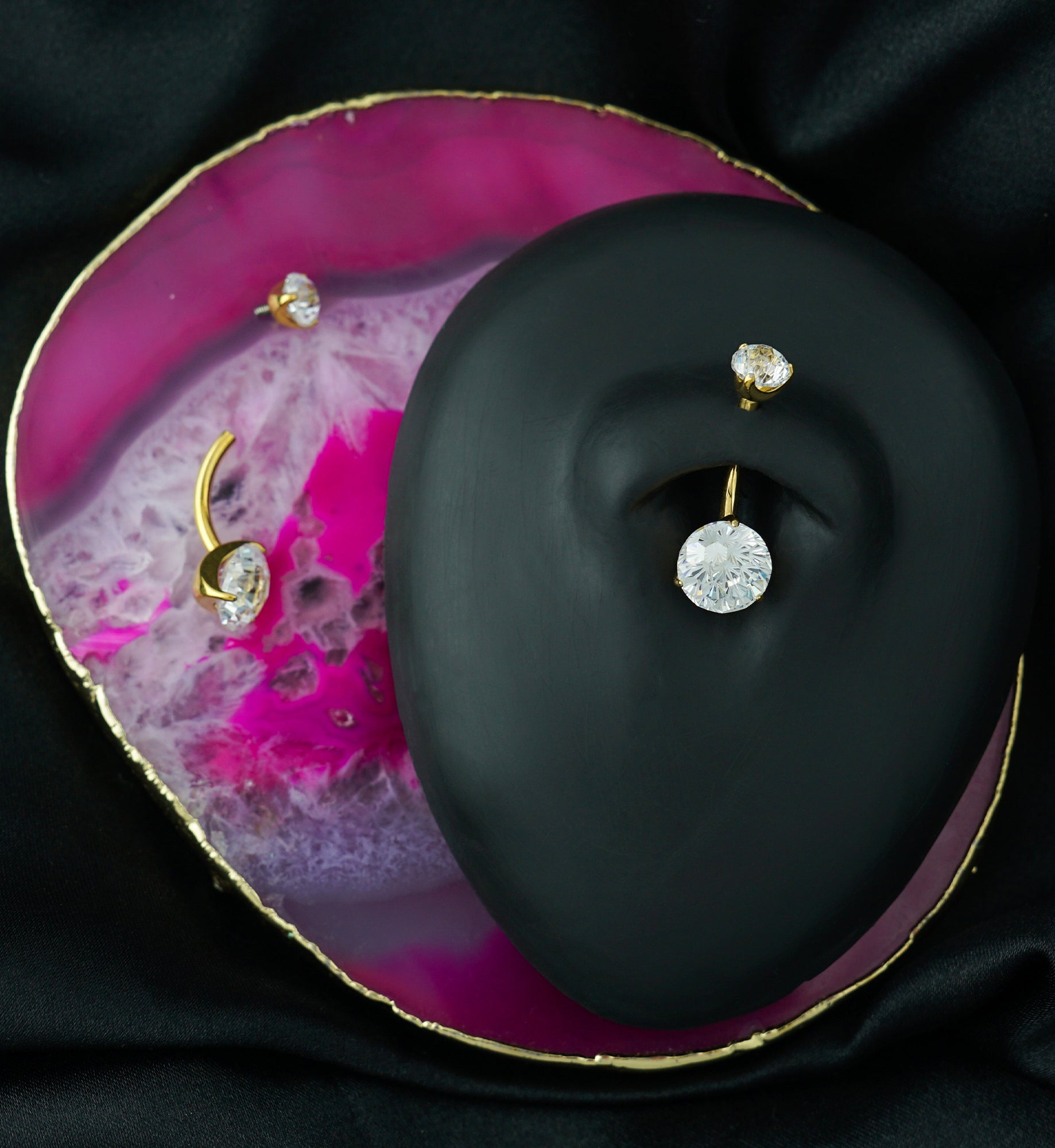 24kt Gold PVD Firework Cut Clear CZ Internally Threaded Titanium Belly Button Ring