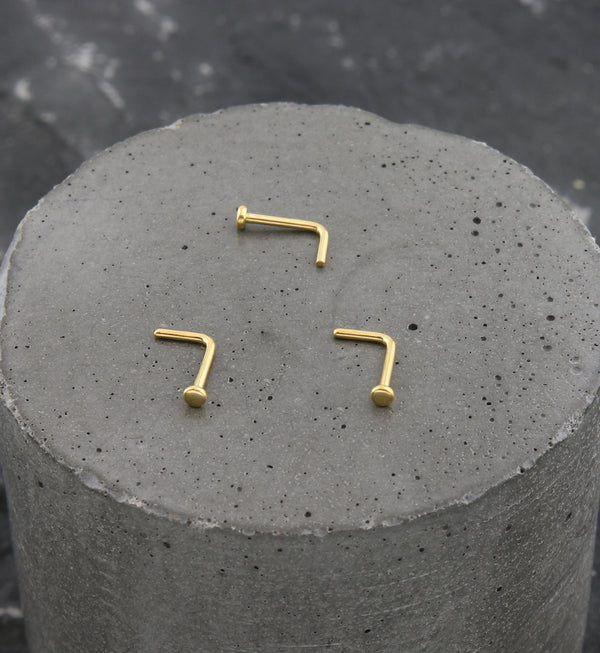 Gold PVD Flat Disk Top L Bend Titanium Nose Ring