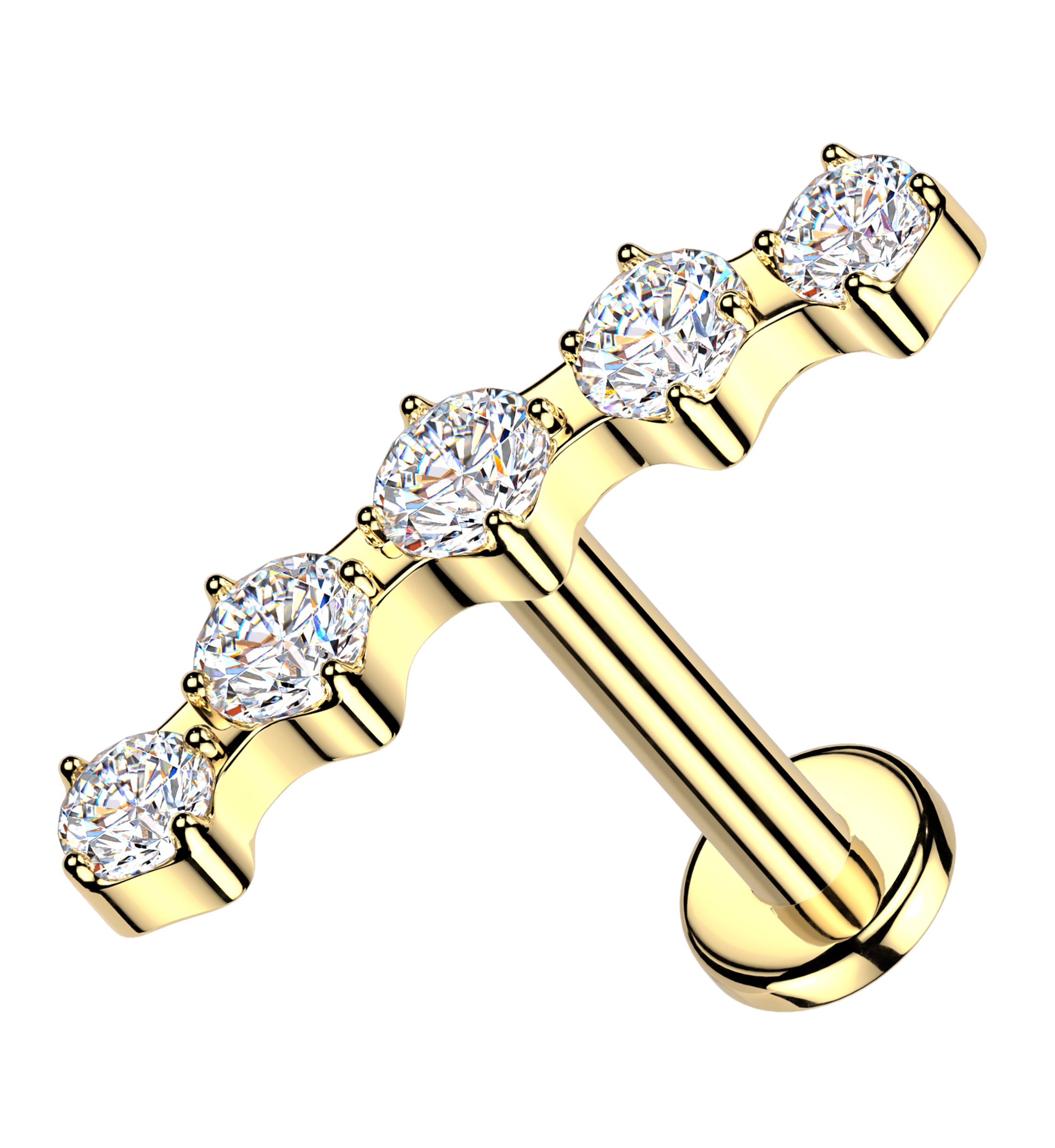 Gold PVD Flex Clear CZ Internally Threaded Stainless Steel Labret