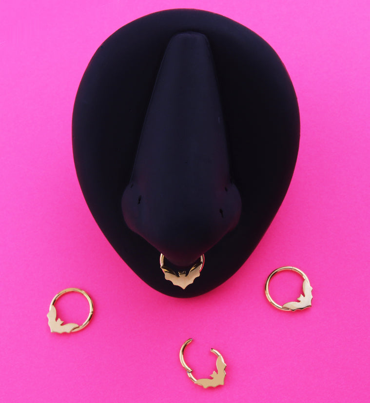 Gold PVD Flying Bat Stainless Steel Hinged Segment Ring