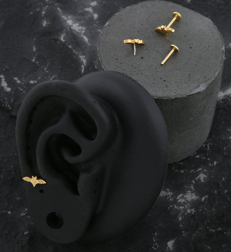 Gold PVD Flying Bat Threadless Titanium Labret