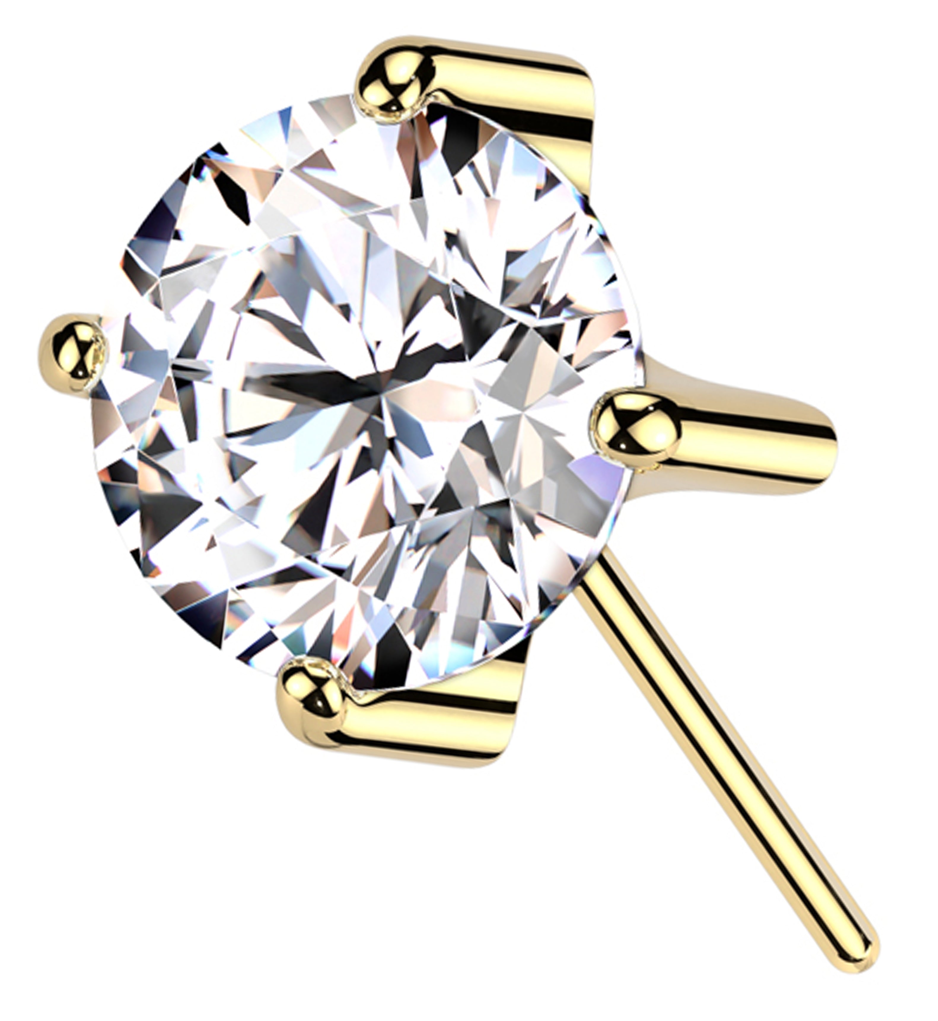 Gold PVD Forward Facing Prong Clear CZ Titanium Threadless Top