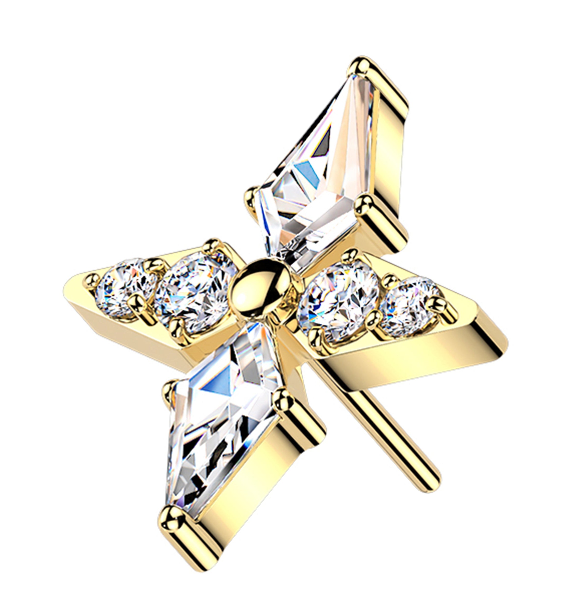 Gold PVD Four Point Star Clear CZ Titanium Threadless Top