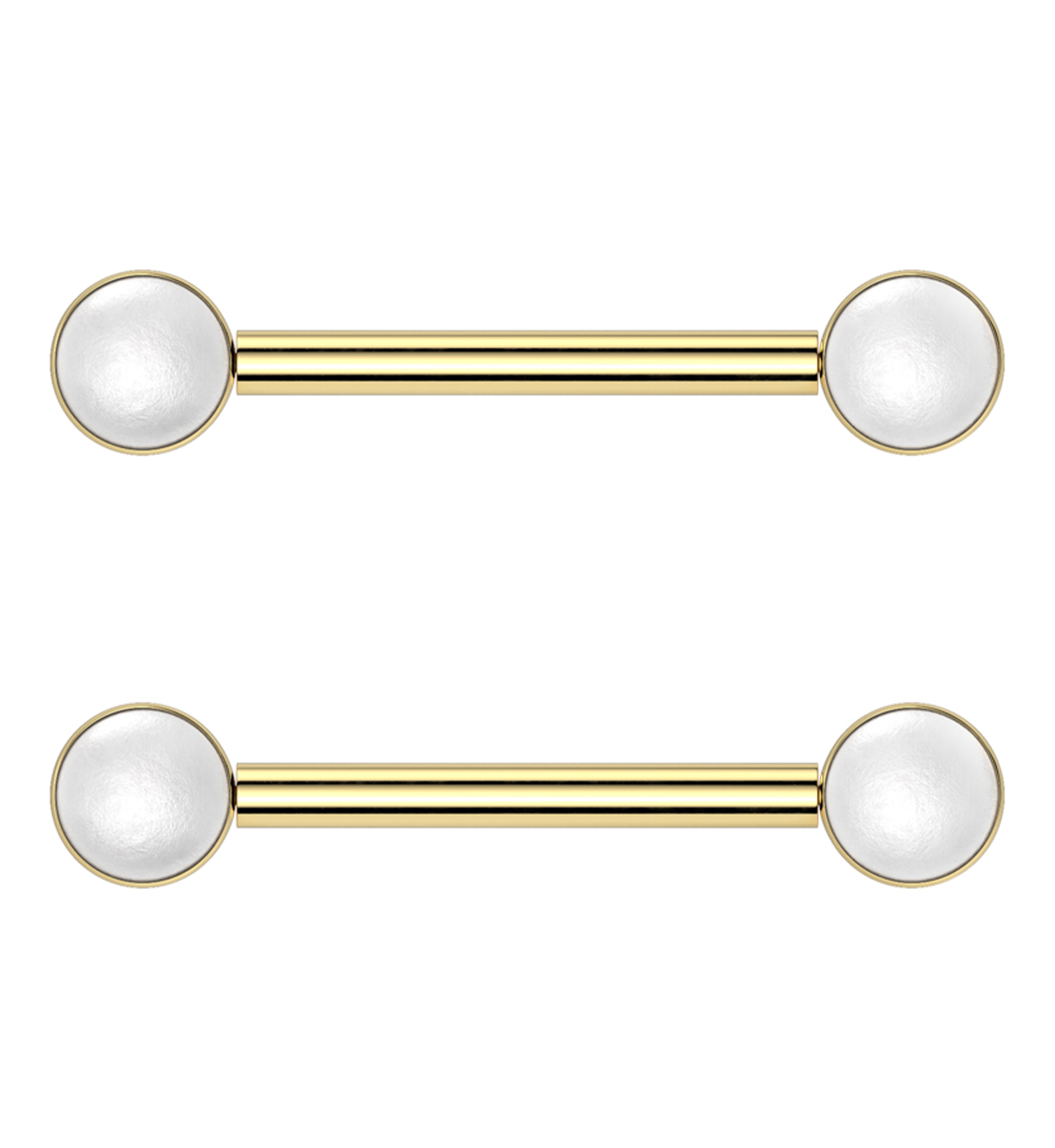 Gold PVD Front Facing White Pearl Threadless Titanium Nipple Barbell