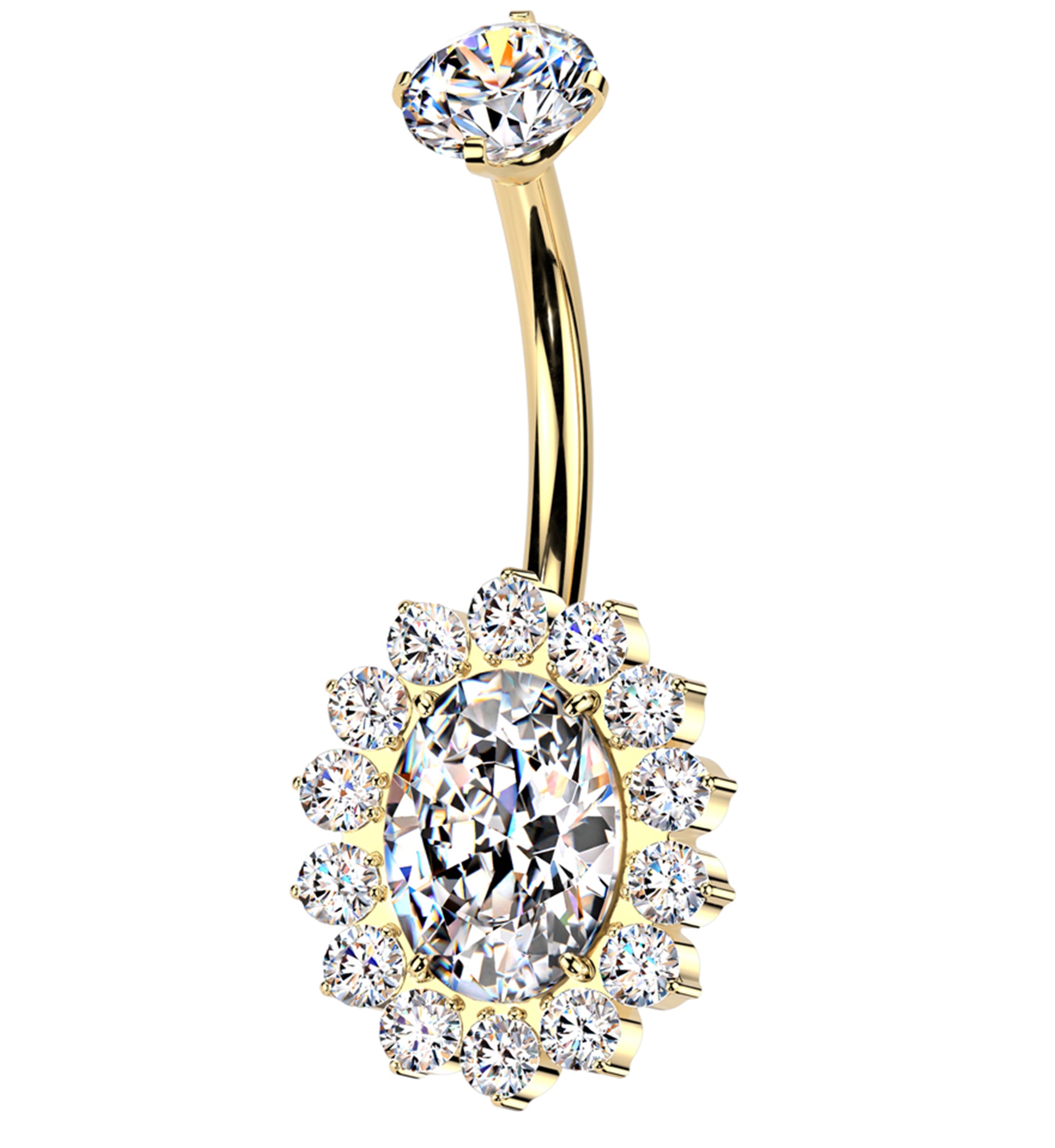 Gold PVD Gild Oval Clear CZ Titanium Internally Threaded Belly Button Ring