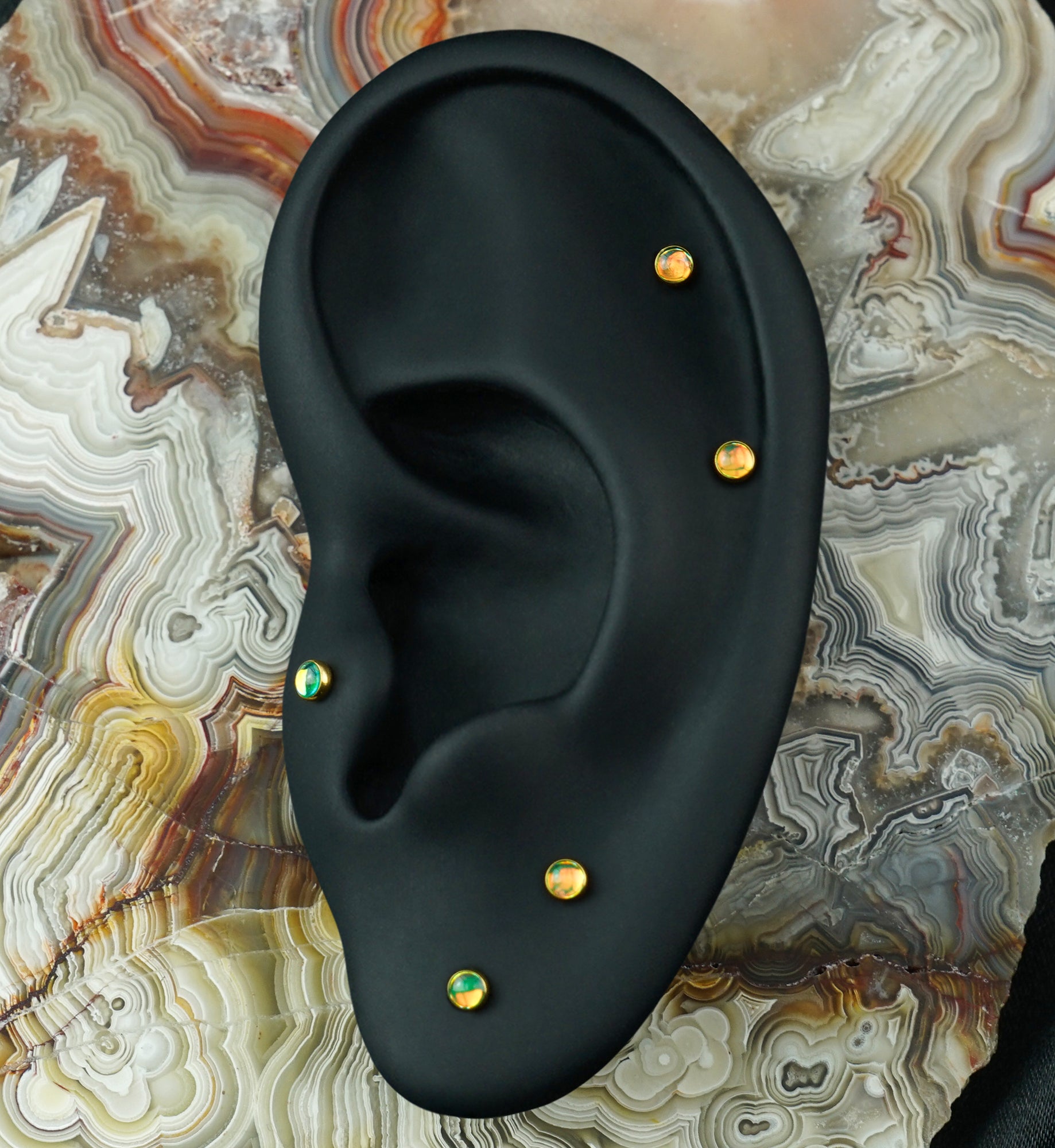 Gold PVD Green Iridescent Gem Titanium Threadless Top