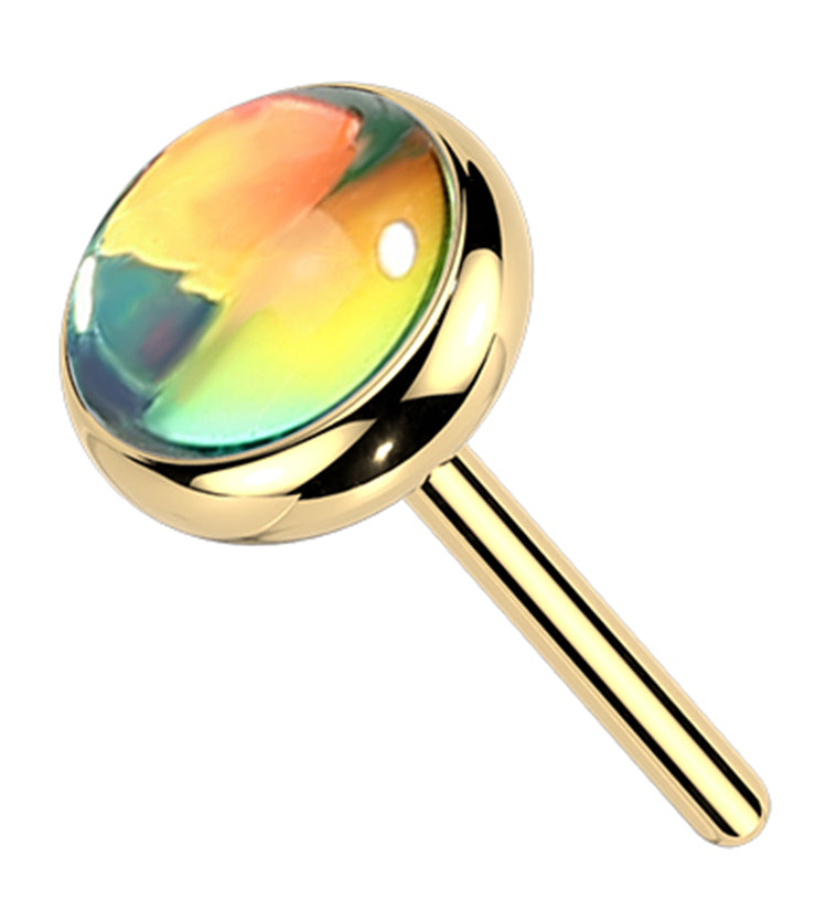 Gold PVD Green Iridescent Gem Titanium Threadless Top