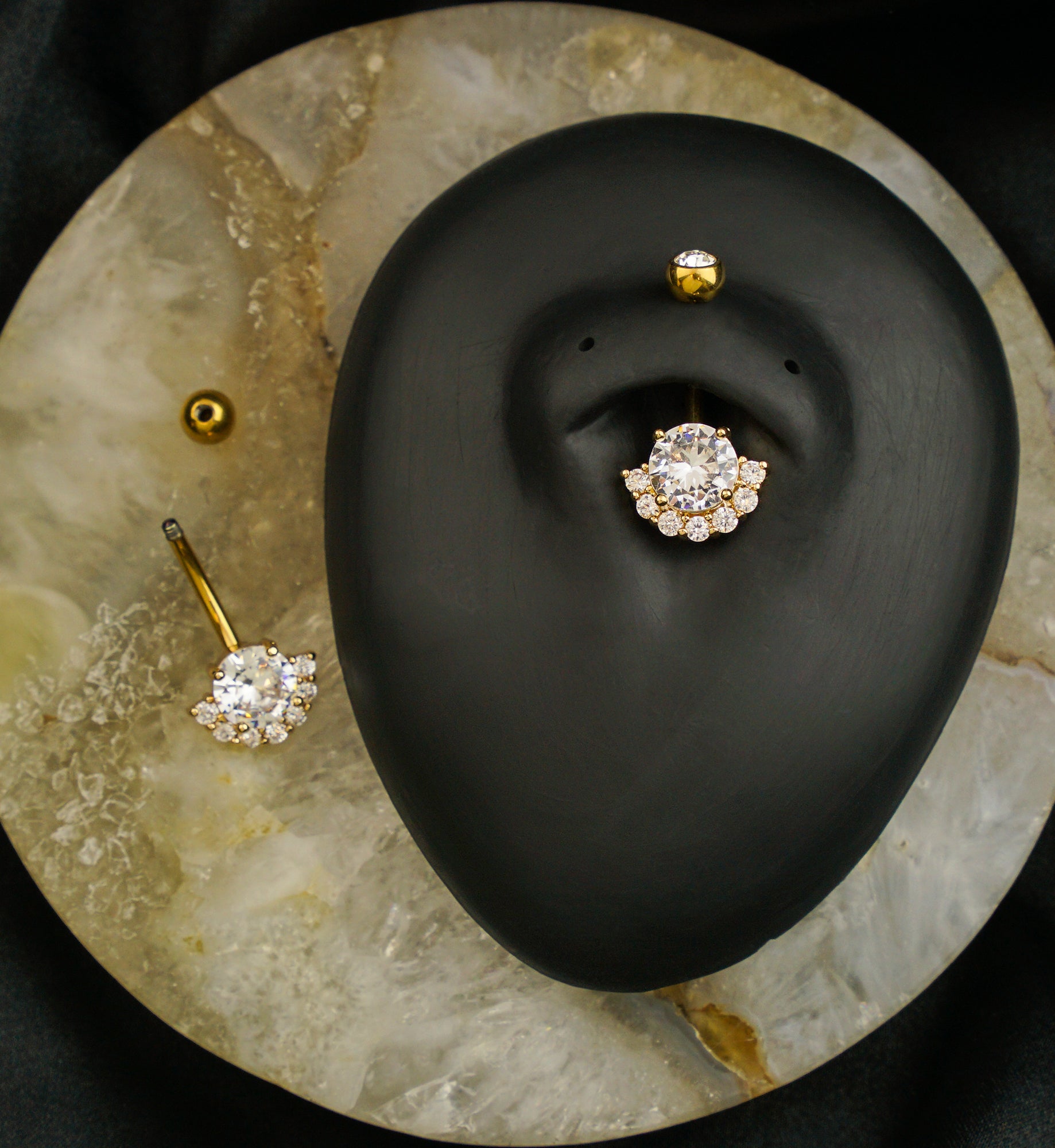 Gold PVD Half Circle Clear CZ Titanium Belly Button Ring