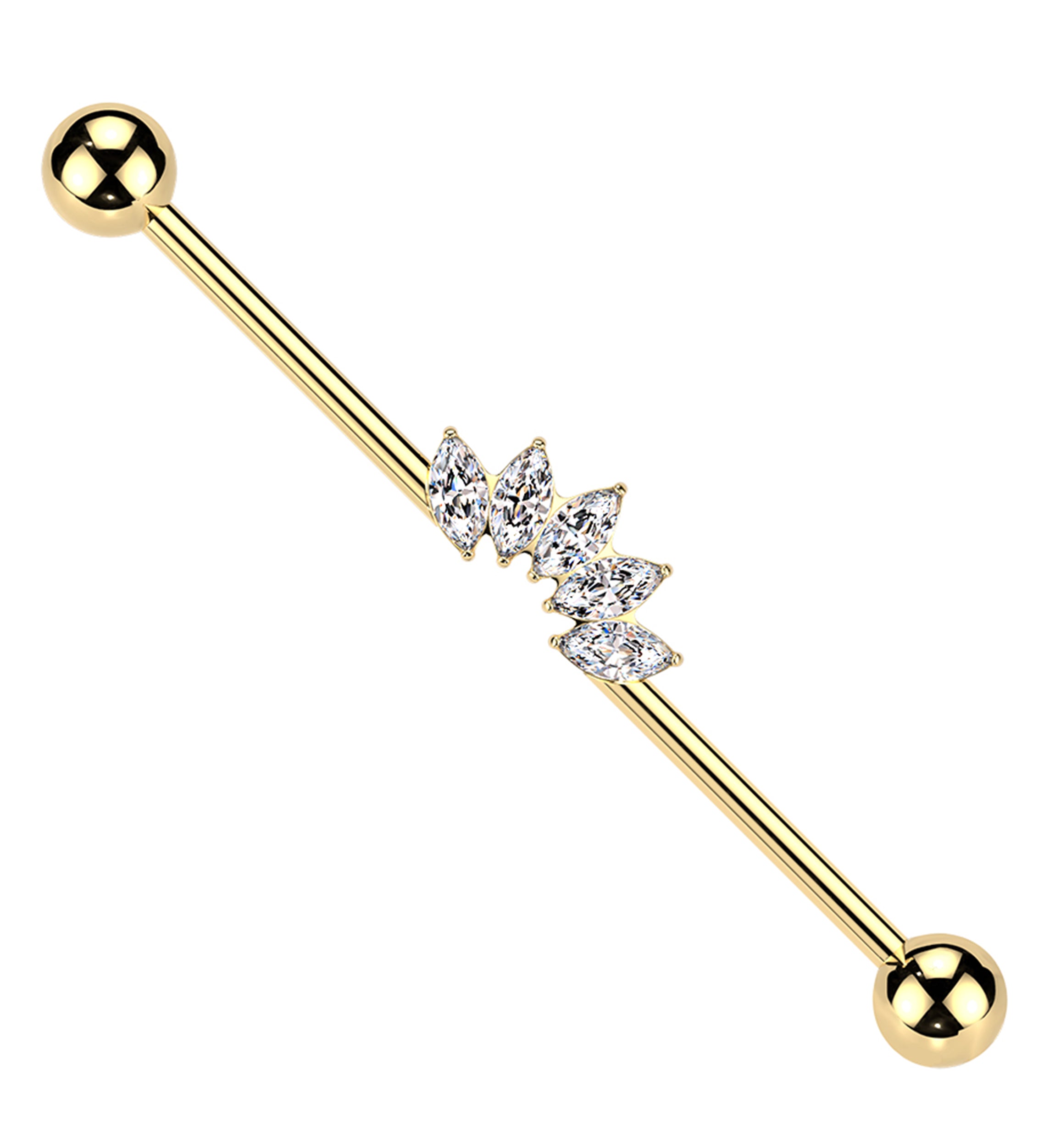 Gold PVD Half Crown Clear CZ Internally Threaded Titanium Industrial Barbell