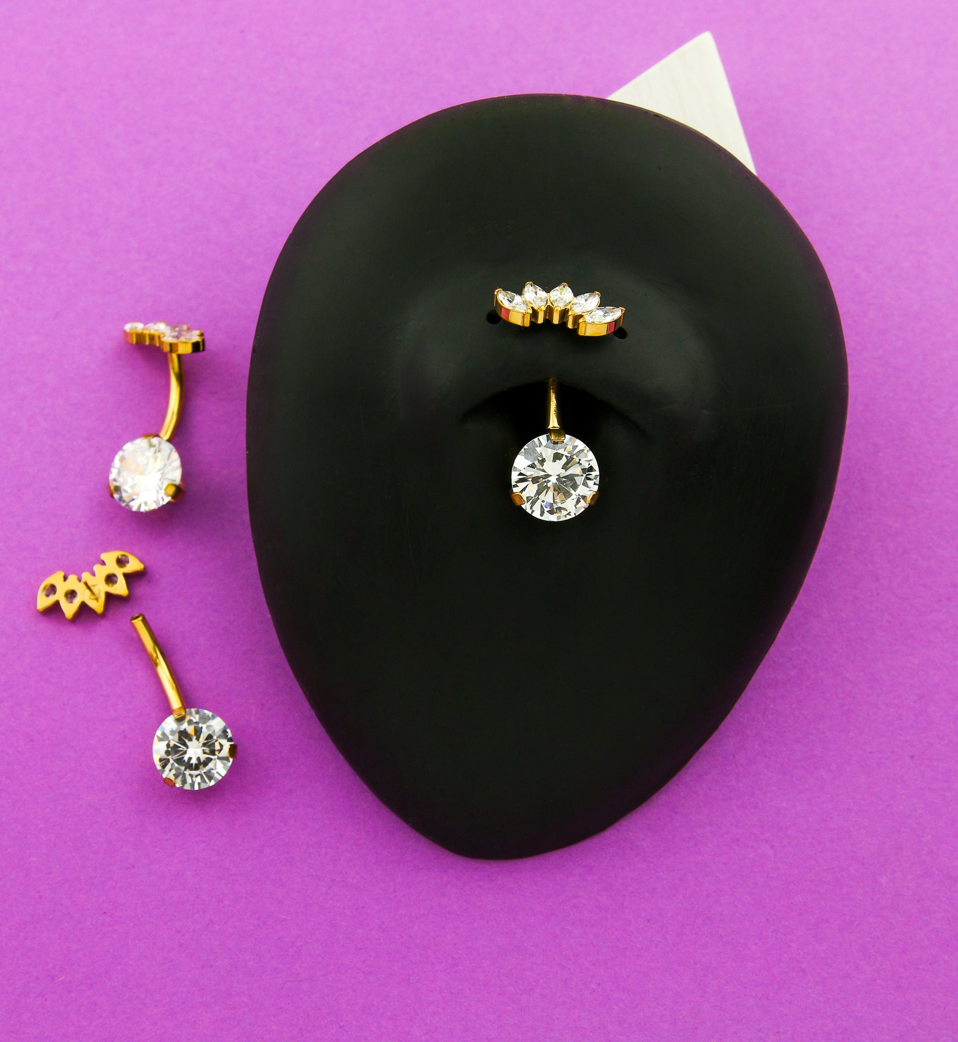 Gold PVD Half Crown Clear CZ Titanium Threadless Belly Button Ring