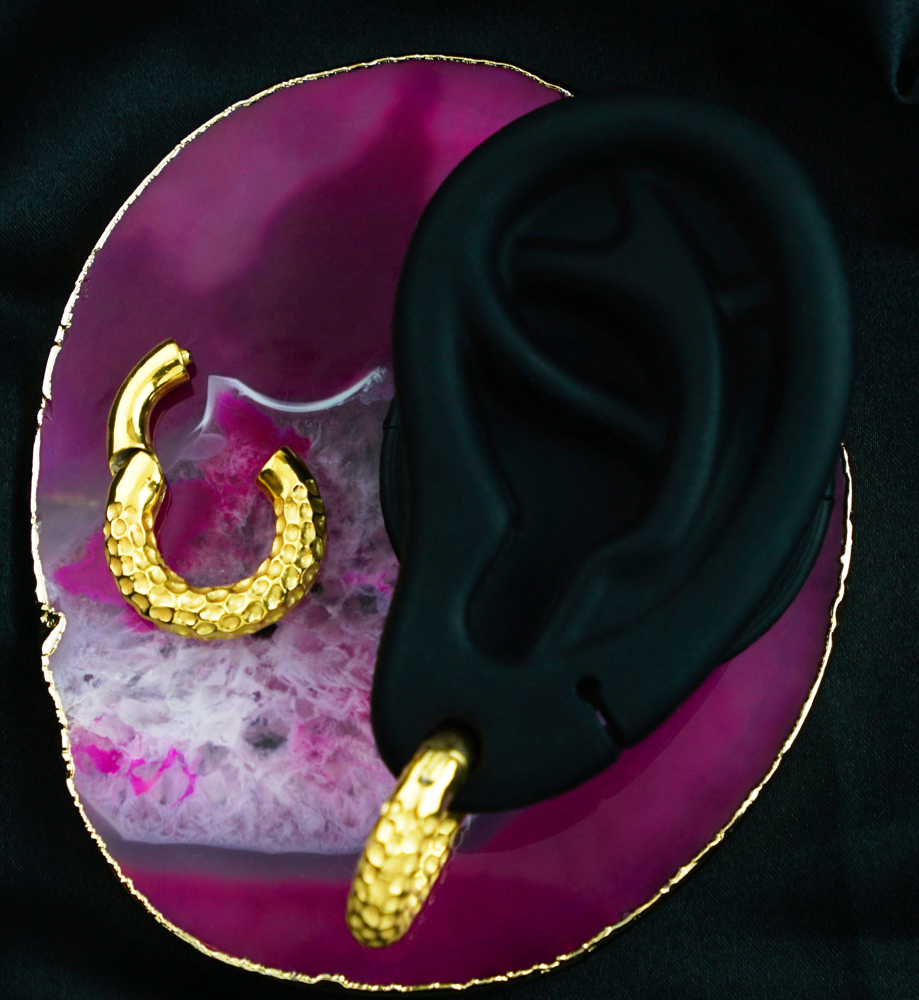 Gold PVD Hammered Hinged Ear Weights