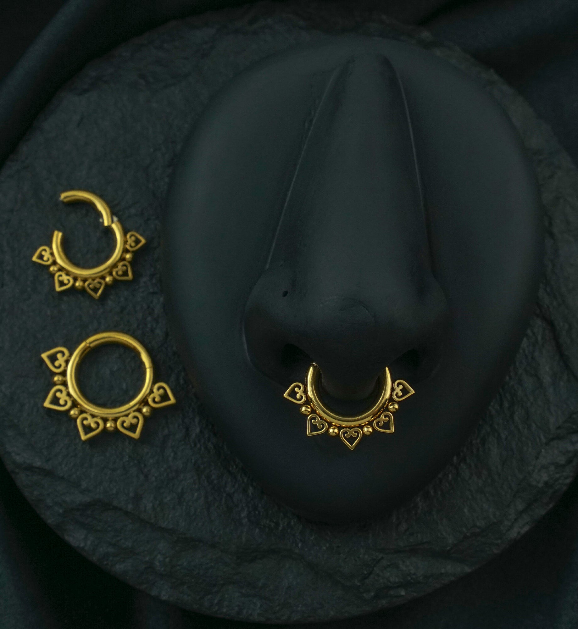 Gold PVD Heart And Ball Stainless Steel Hinged Segment Ring