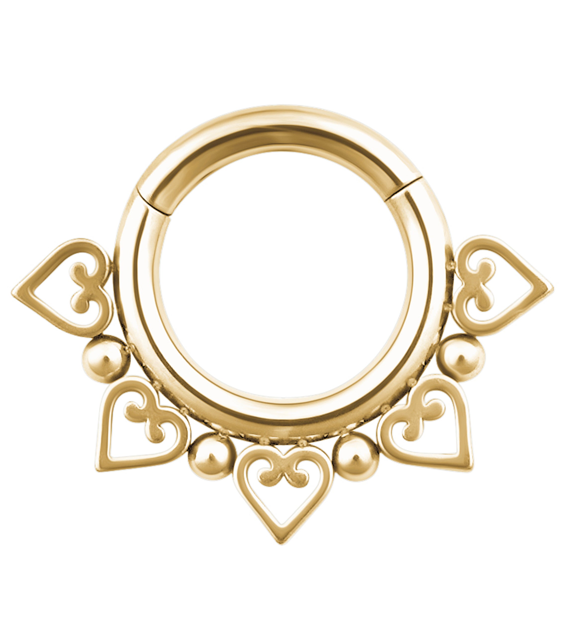 Gold PVD Heart And Ball Stainless Steel Hinged Segment Ring