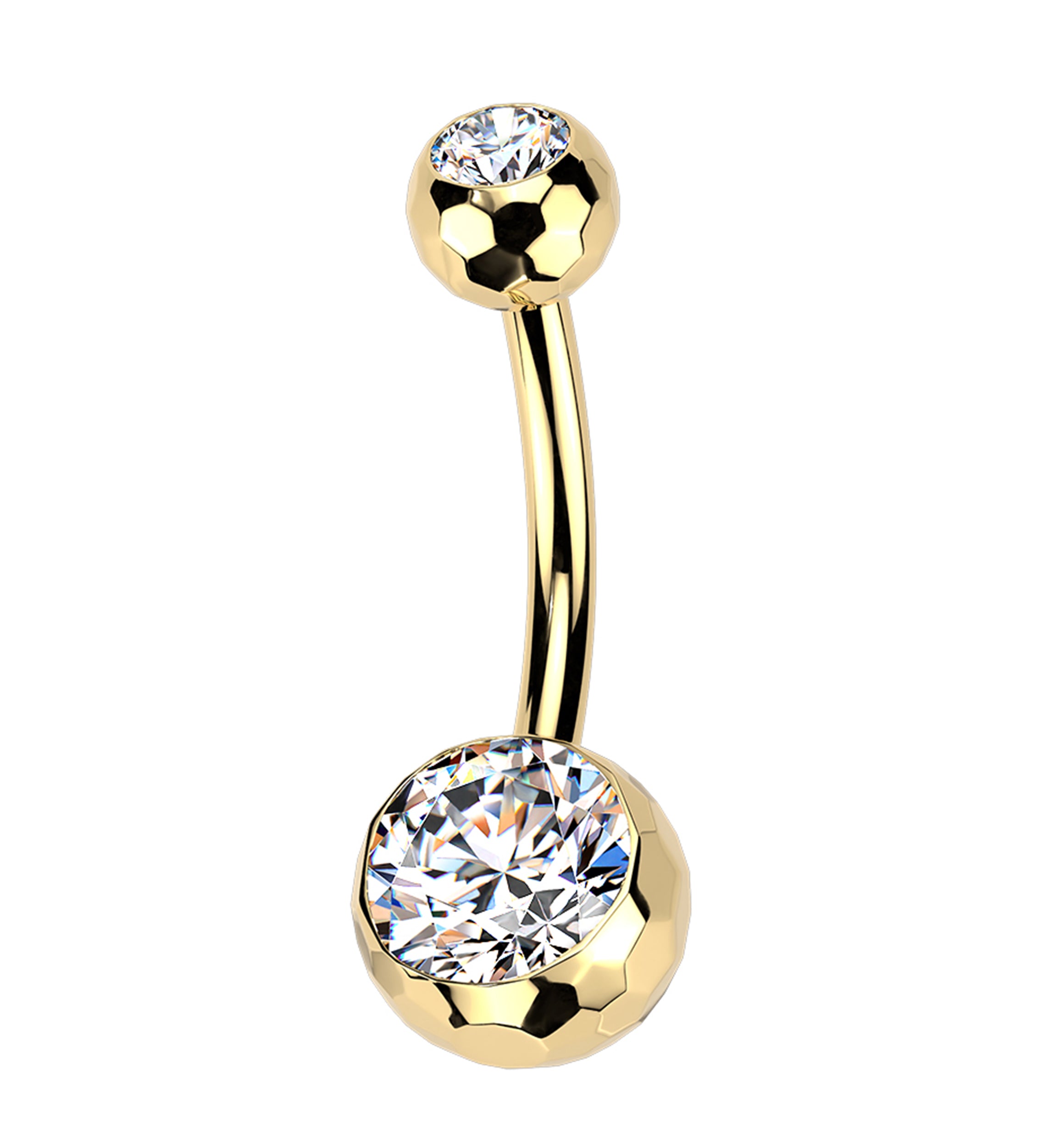 Gold PVD Honeycomb Faceted Clear CZ Titanium Belly Button Ring
