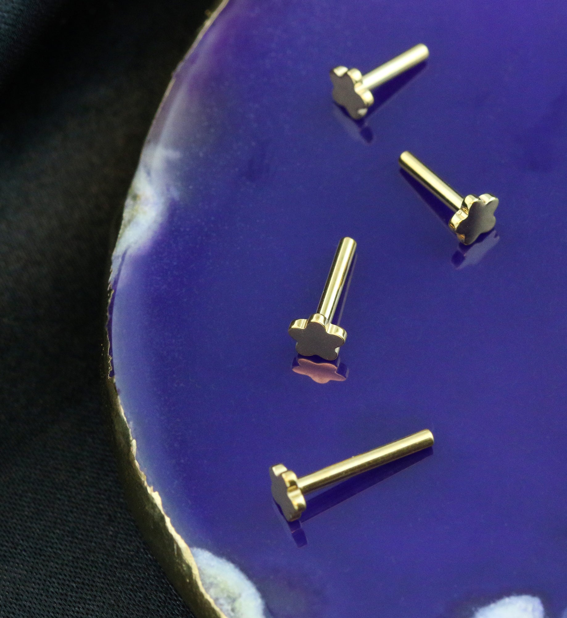 Gold PVD Internally Threaded Titanium Flower Back Labret (Post Only)