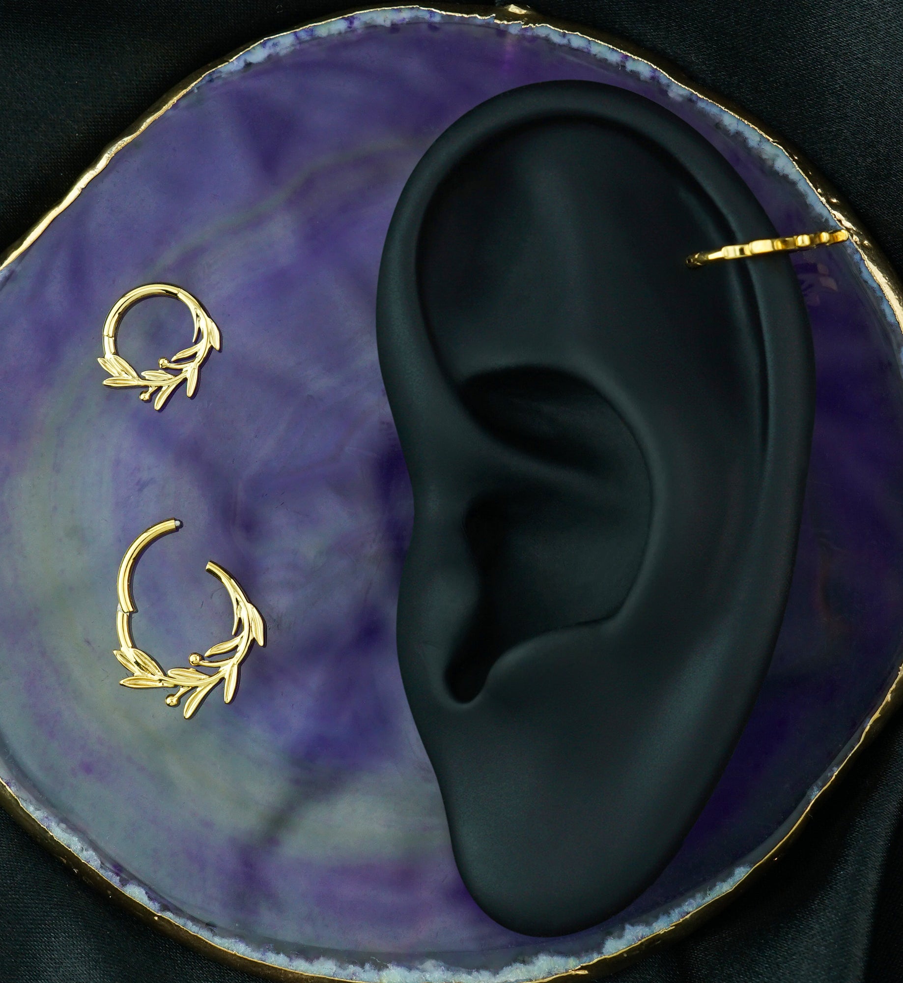 Gold PVD Laurel Olive Leaf Titanium Hinged Segment Ring