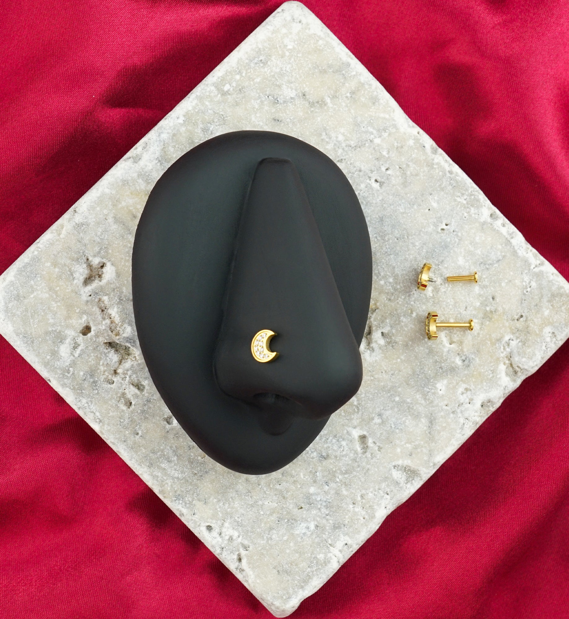 Gold PVD Lunar Eclipse CZ Internally Threaded Stainless Steel Labret