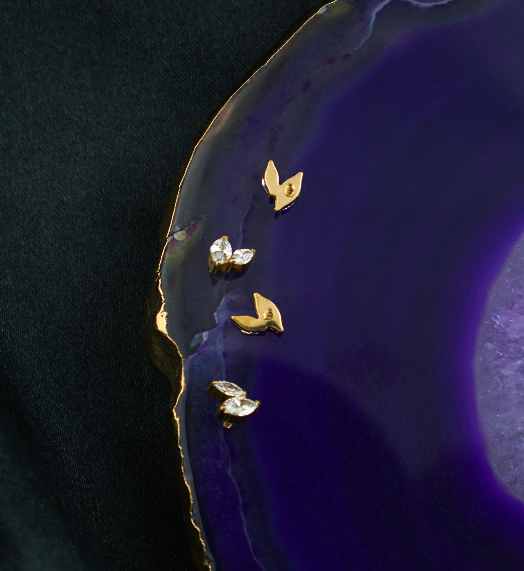 Gold PVD Marquise Frond Clear CZ Titanium Internally Threaded Top