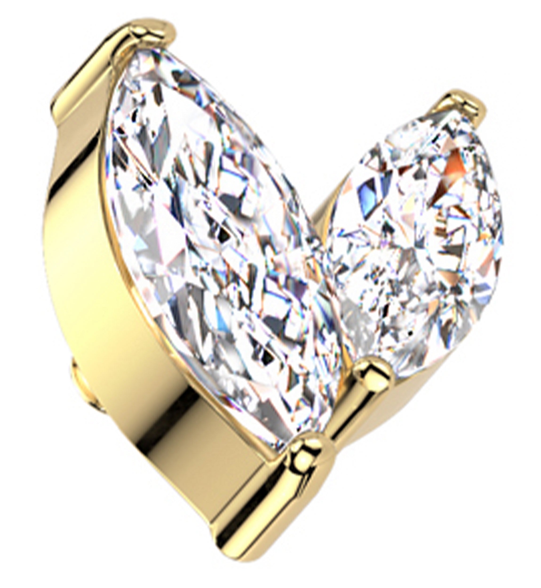 Gold PVD Marquise Frond Clear CZ Titanium Internally Threaded Top
