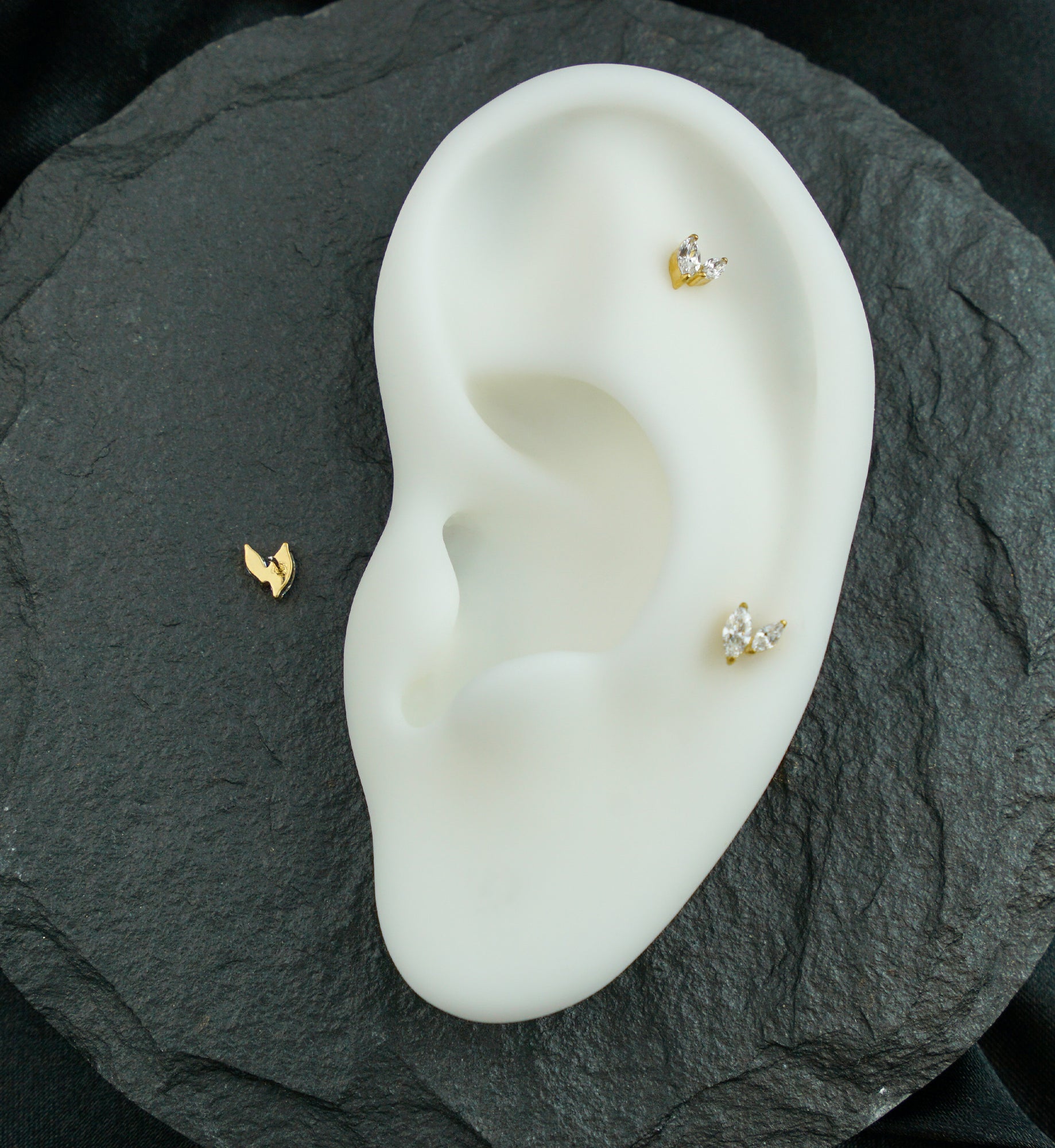 Gold PVD Marquise Frond Clear CZ Titanium Threadless Top