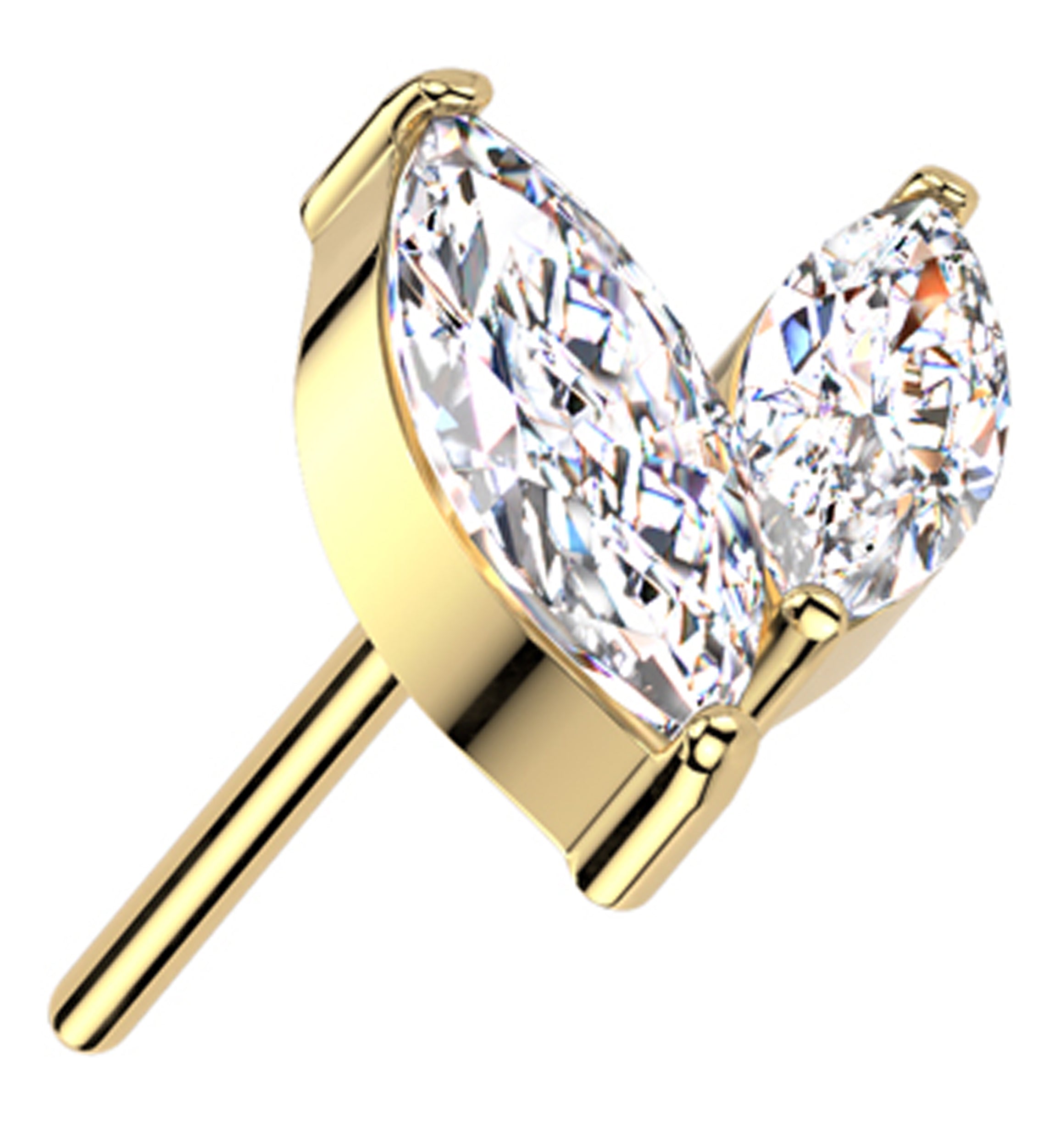 Gold PVD Marquise Frond Clear CZ Titanium Threadless Top