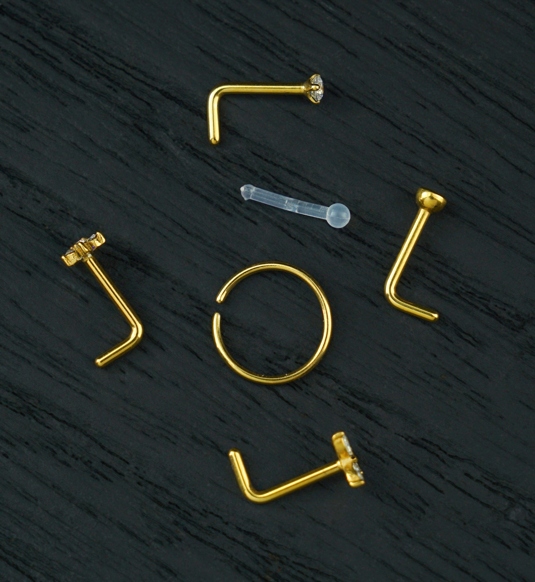 Gold PVD Meadow Clear CZ Stainless Steel L Bend/Stud/Hoop Variety Pack (6 Pack)