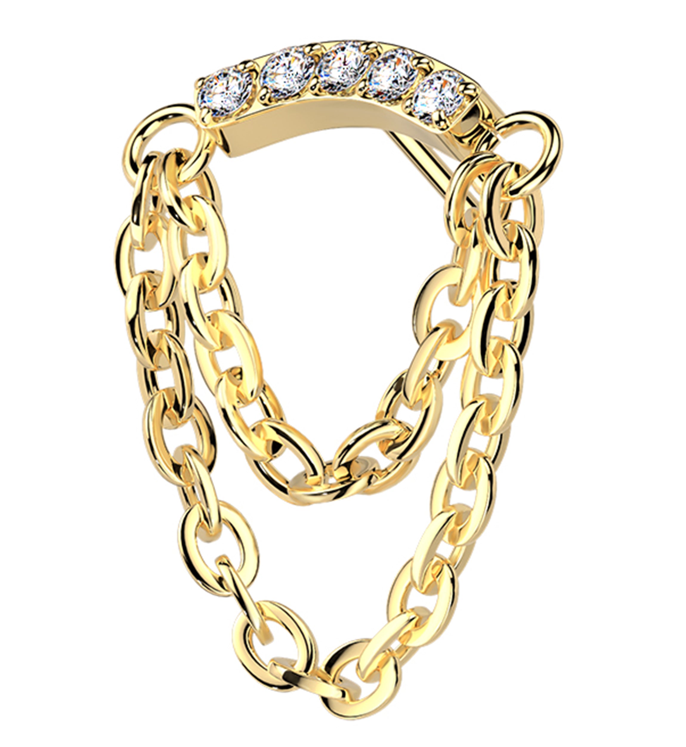 Gold PVD Mini Arch Double Dangle Chain Clear CZ Threadless Titanium Top