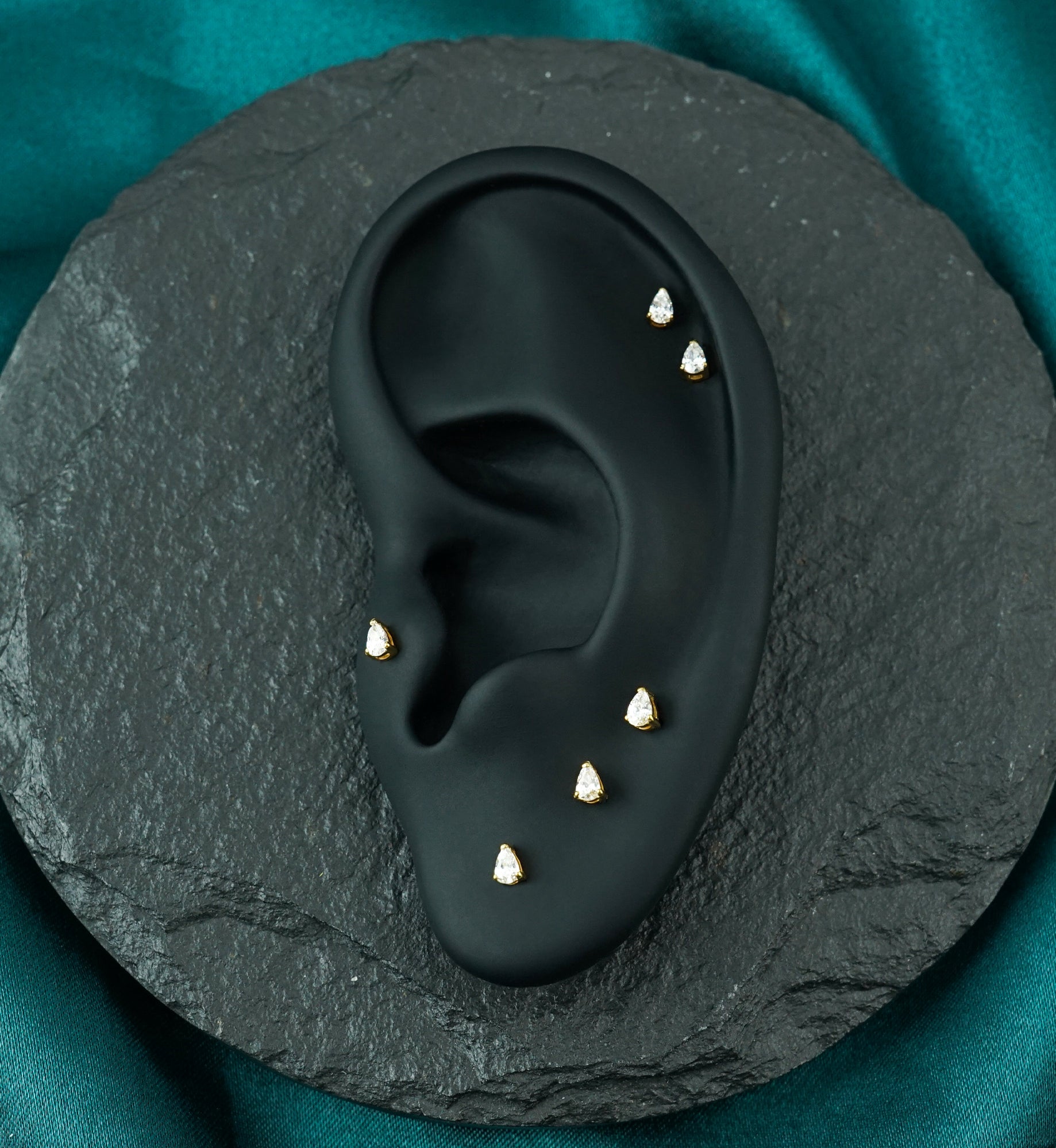 Gold PVD Mini Teardrop Clear CZ Titanium Threadless Top