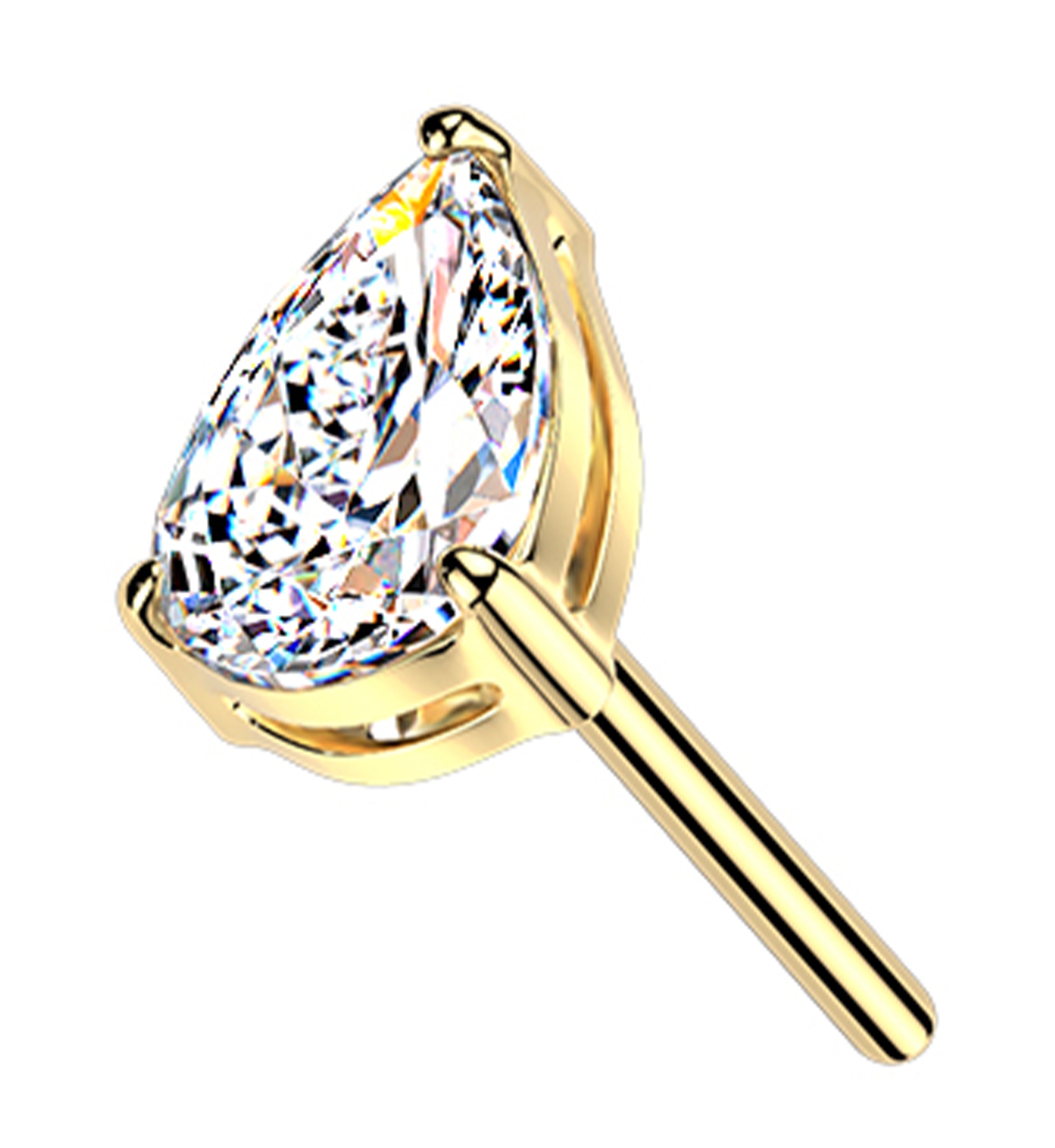 Gold PVD Mini Teardrop Clear CZ Titanium Threadless Top