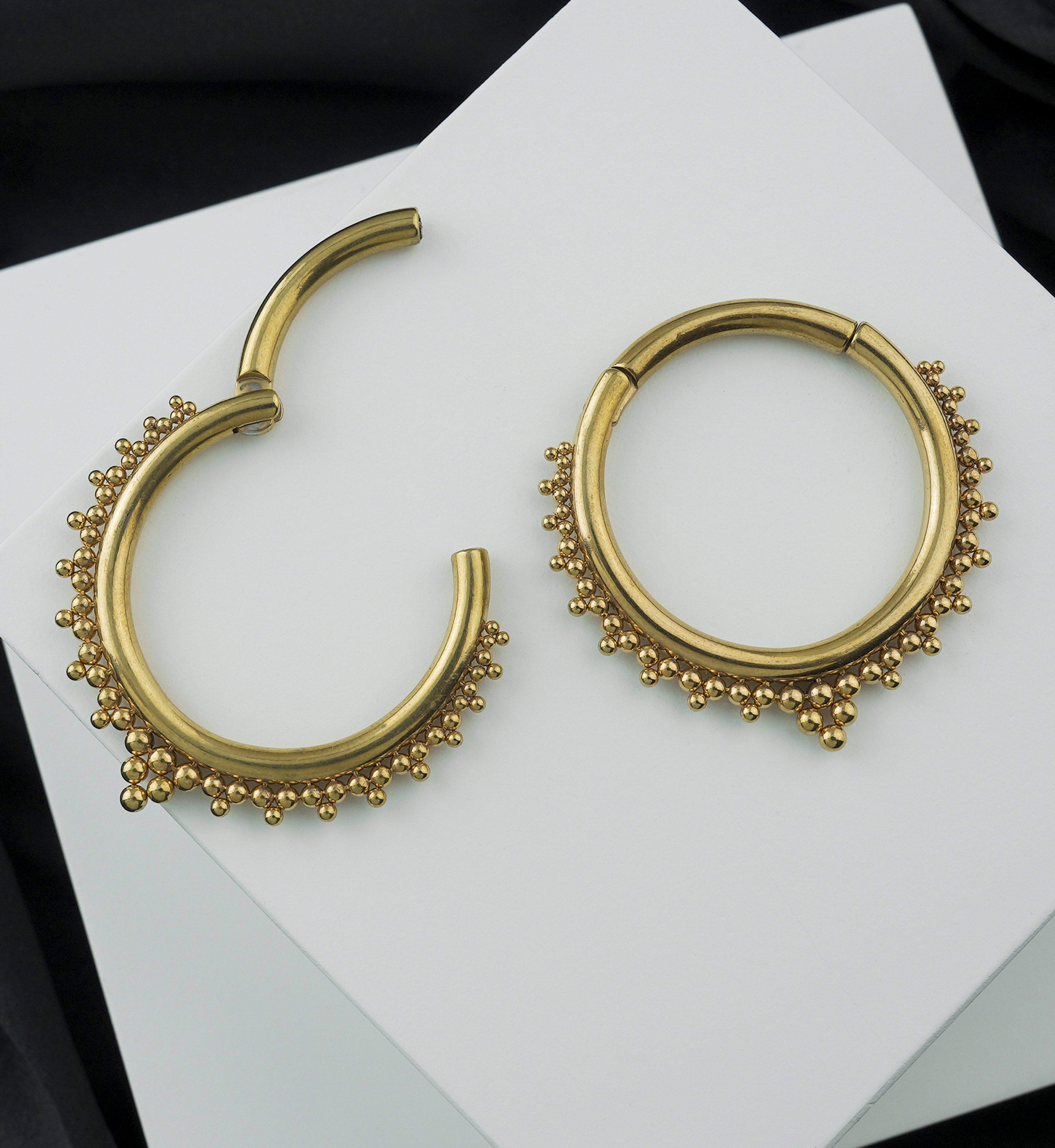 Gold PVD Multi-Bead Stainless Steel Hinged Ear Weights