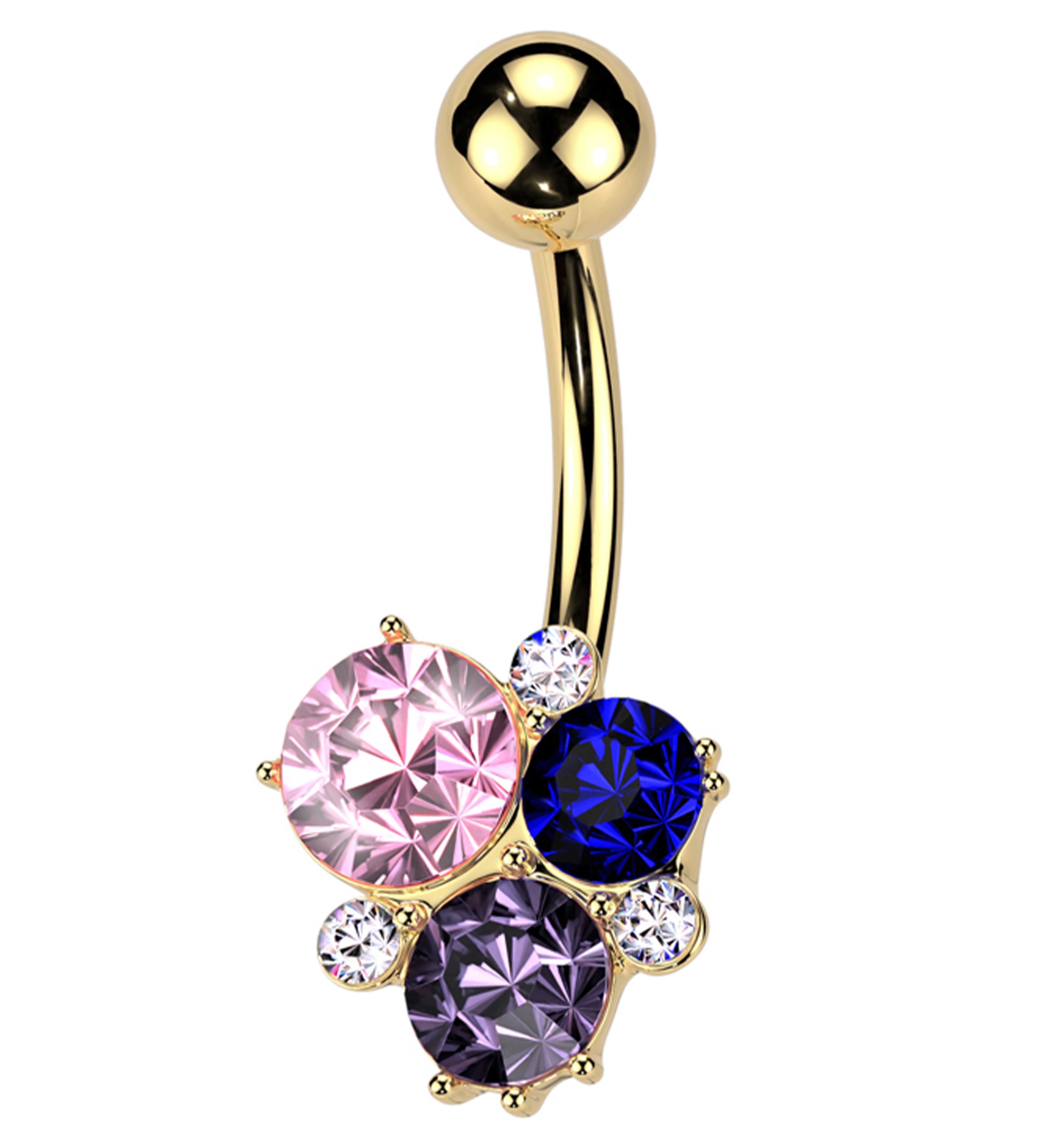Gold PVD Multi-Color CZ Cluster Stainless Steel Belly Button Ring