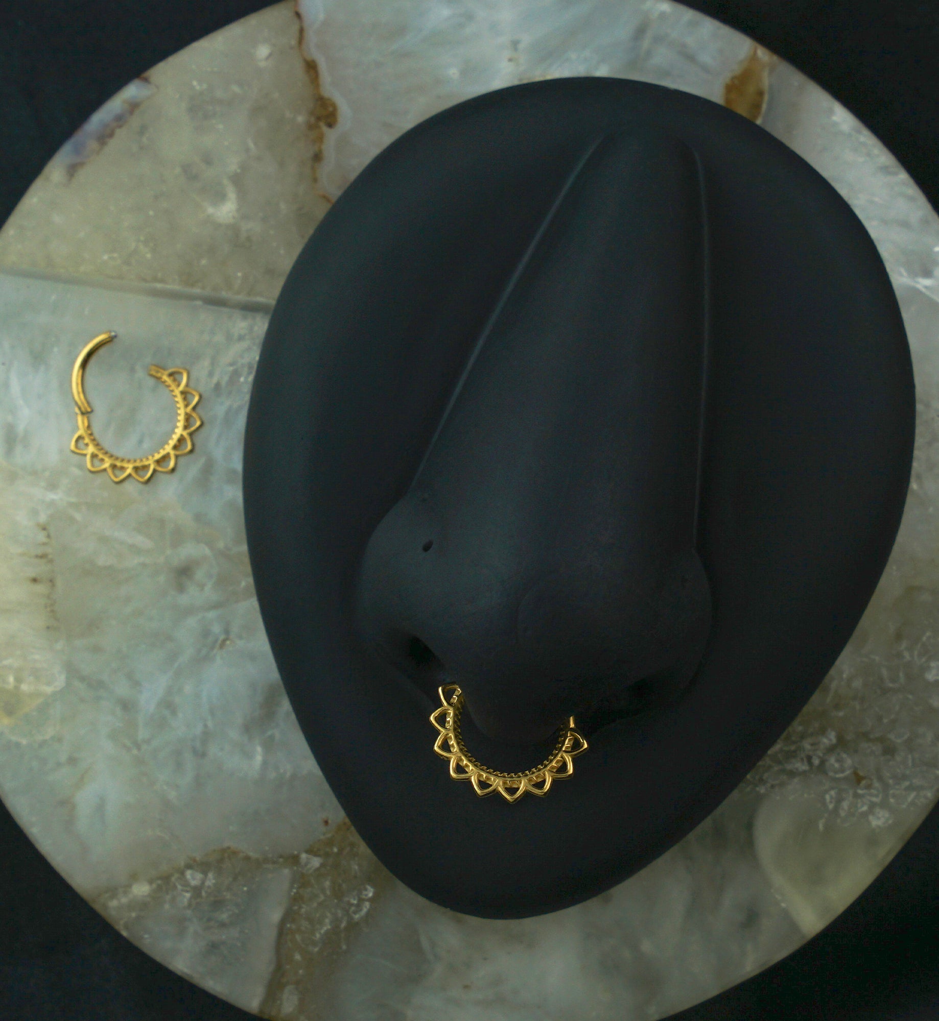 Gold PVD Multi Heart Filigree Stainless Steel Hinged Segment Ring