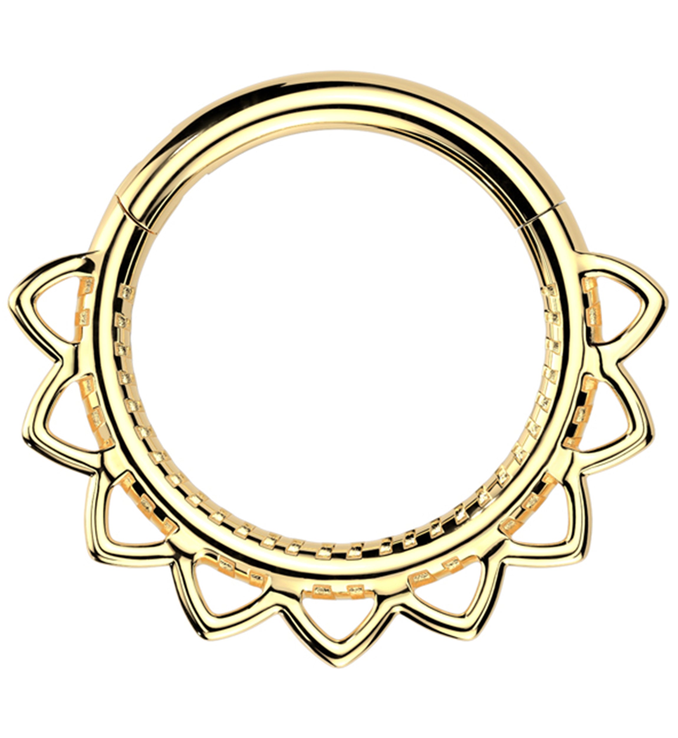 Gold PVD Multi Heart Filigree Stainless Steel Hinged Segment Ring