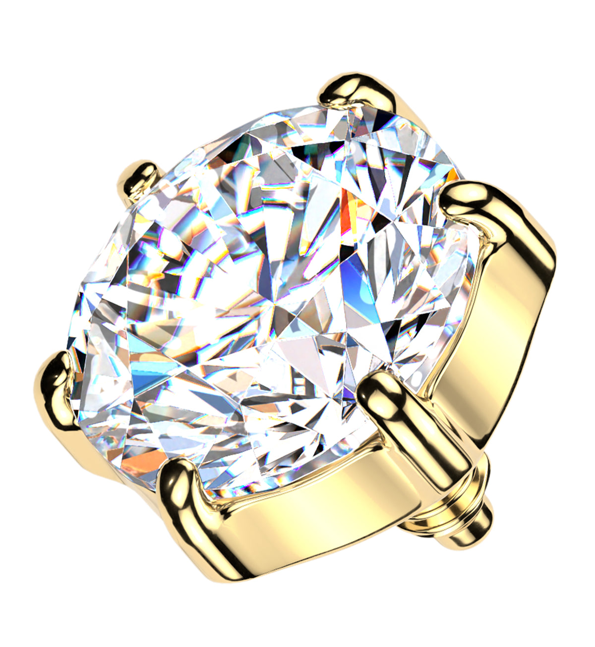 Gold PVD Multi Prong Clear CZ Titanium Internally Threaded Top by Urban Body Jewelry