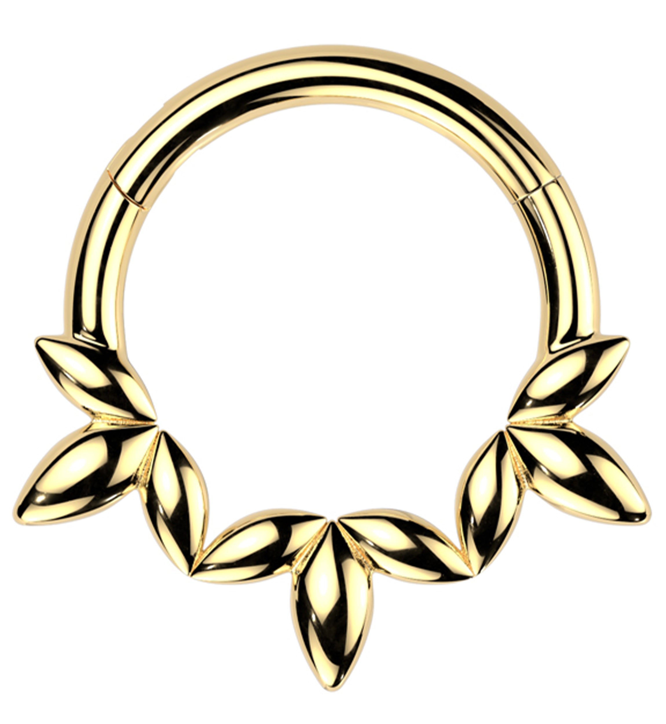 Gold PVD Olive Leaves Stainless Steel Hinged Segment Ring