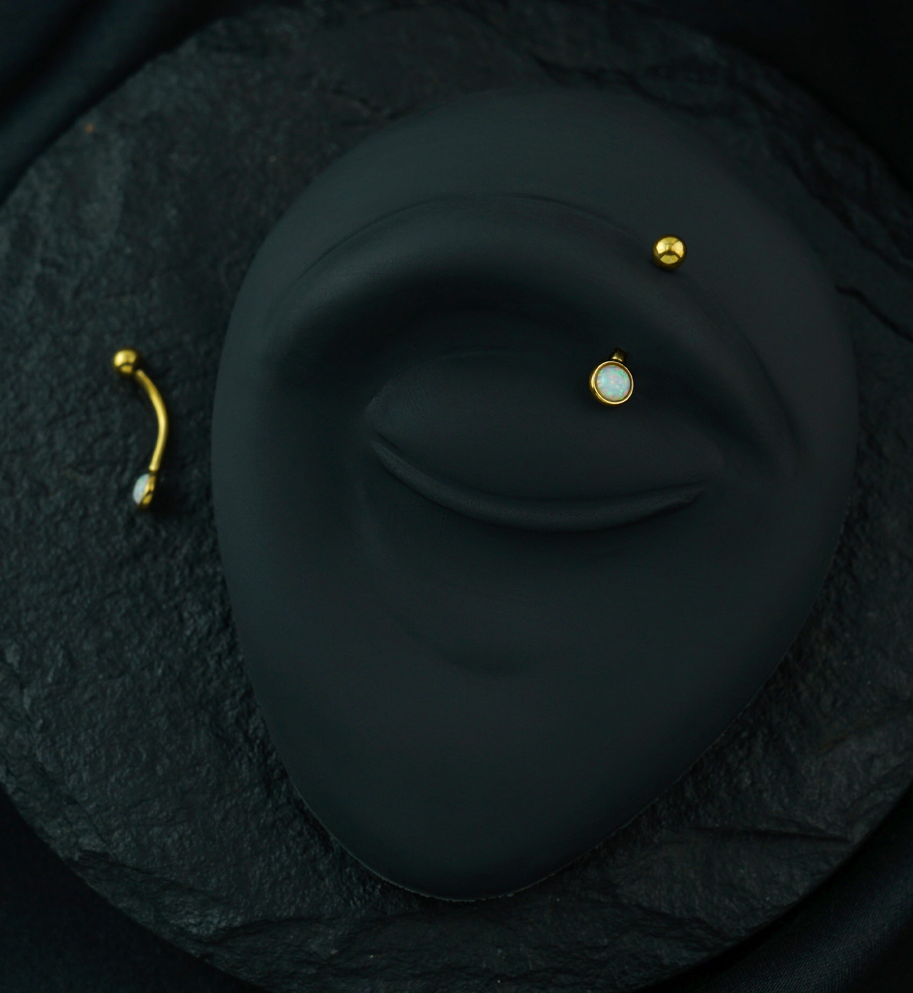 Gold PVD Opal Flat Back Curved Barbell