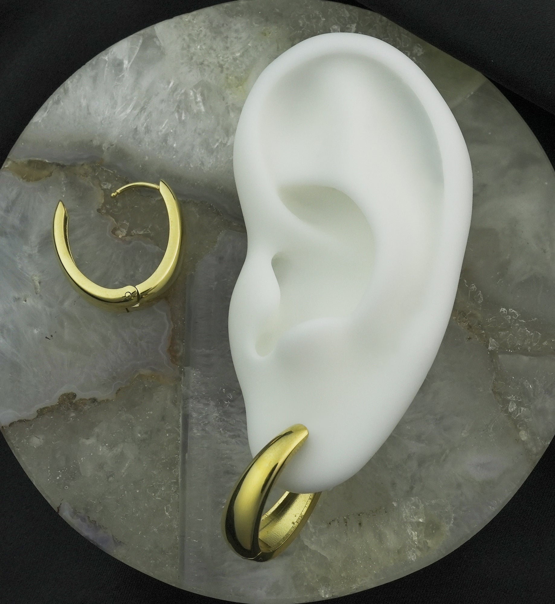 Gold PVD Oval Stainless Steel Hinged Hoop Huggie Earrings