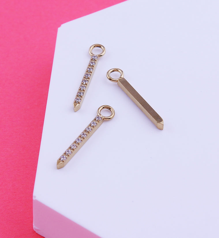 Gold PVD Pave Clear CZ Post Titanium Charm