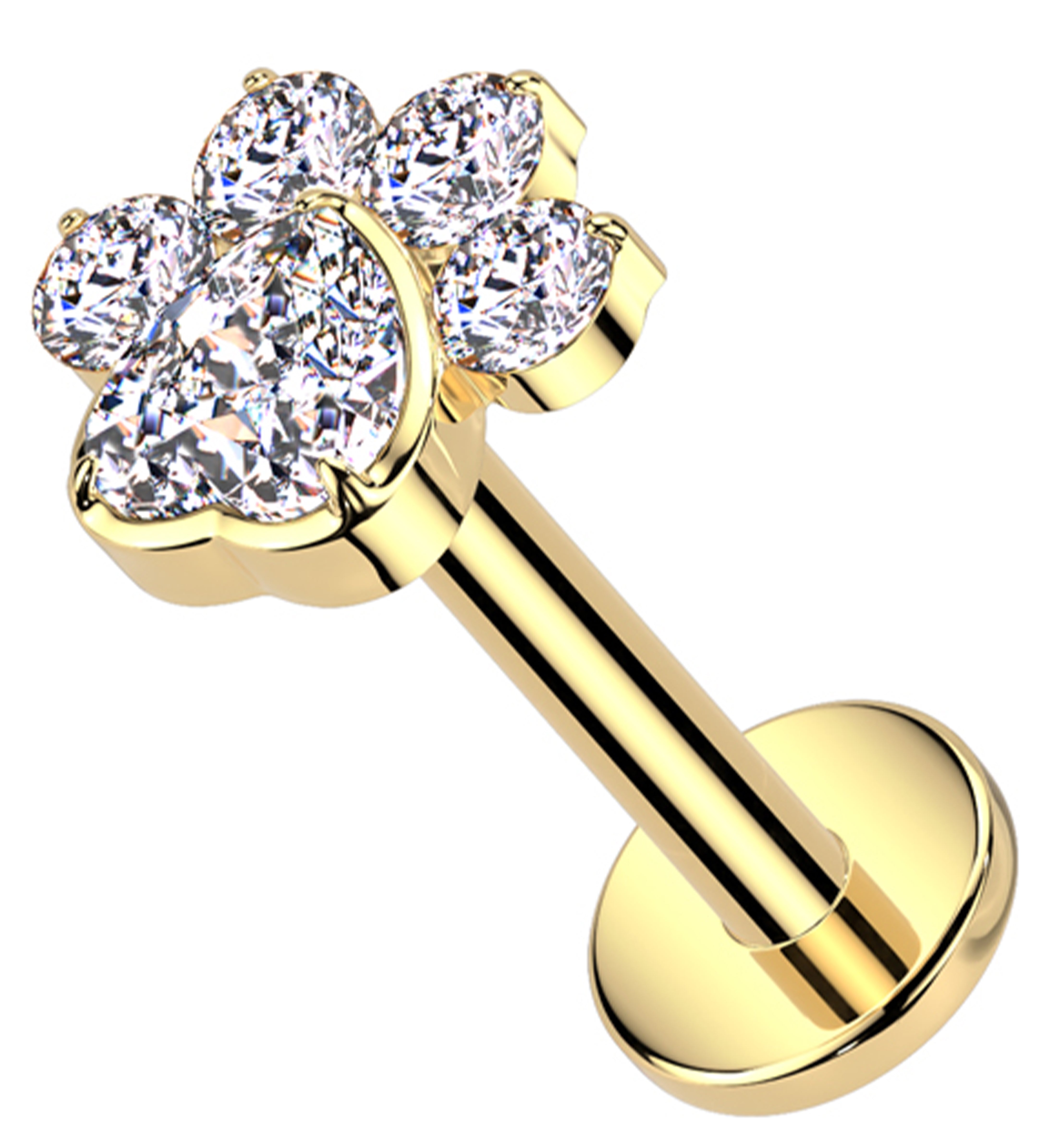 Gold PVD Paw Print Love Clear CZ Internally Threaded Titanium Labret